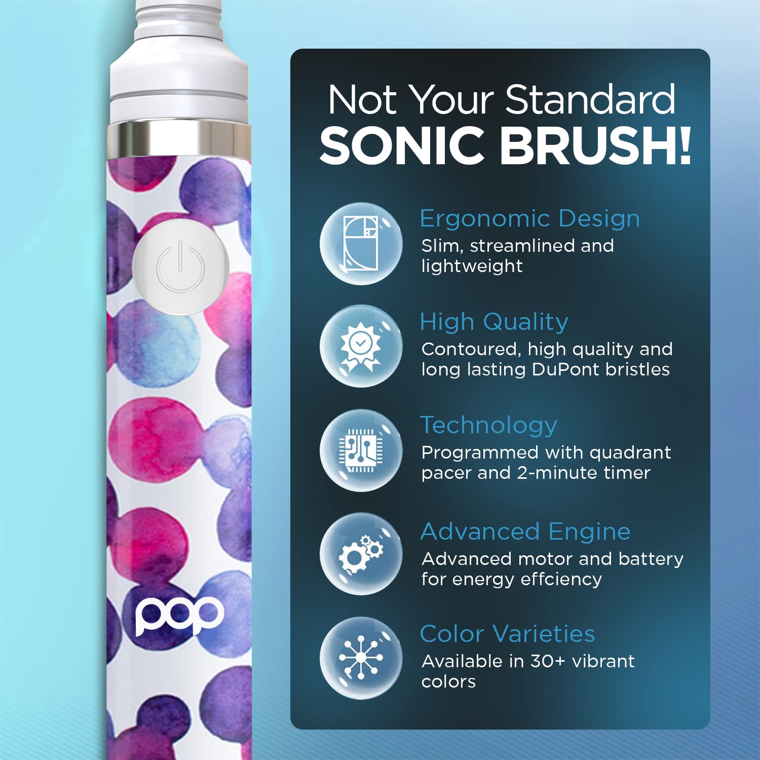 Pop Sonic Electric Toothbrush for Kids & Travel - Purple Bubble Design, 2 Speed Modes (15,000-30,000 Strokes/Min), DuPont Nylon Bristles, Battery Powered (AAA) | Perfect for Home, School & Family Trips