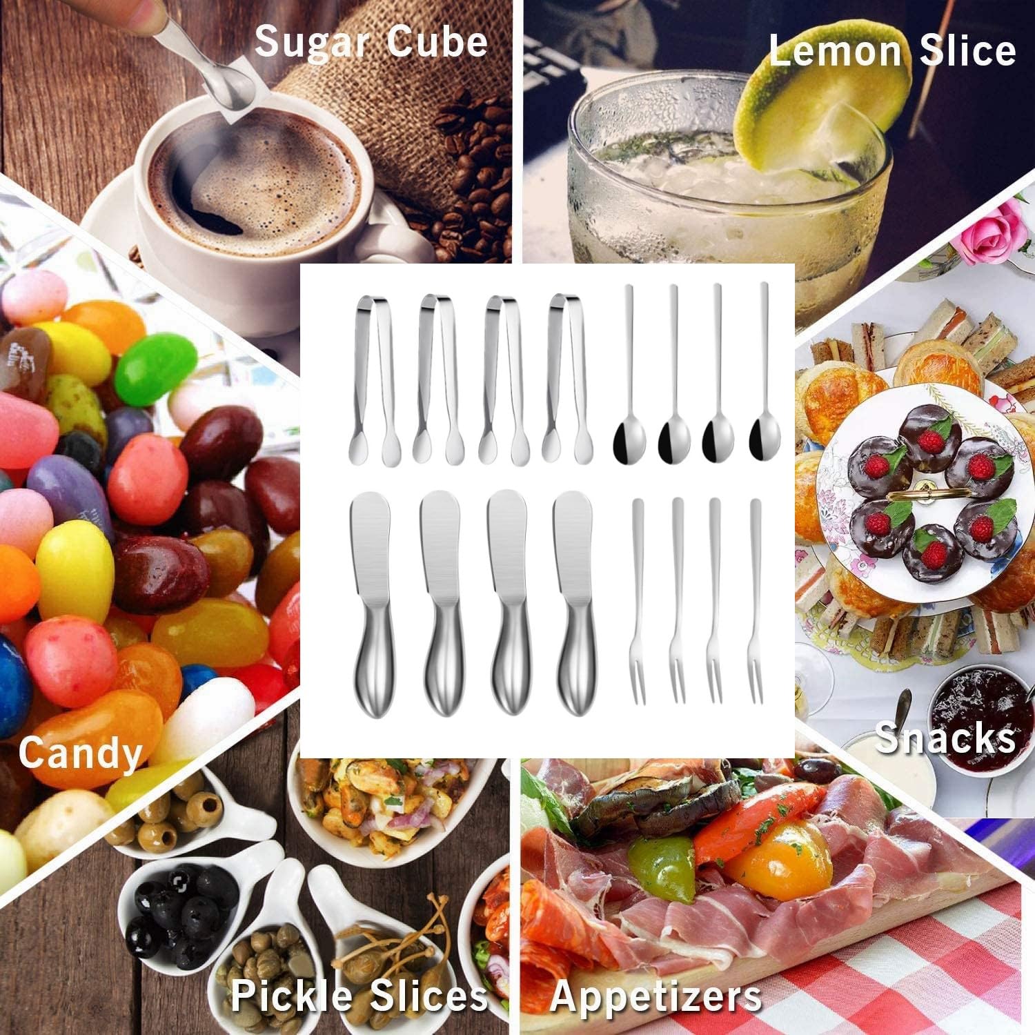 16-Piece Stainless Steel Cheese & Butter Spreader Knife Set - Mini Serving Utensils for Charcuterie Boards (Includes Tongs, Spoons & Forks) - Perfect for Cheese Platters, Pastries, Parties & Entertaining