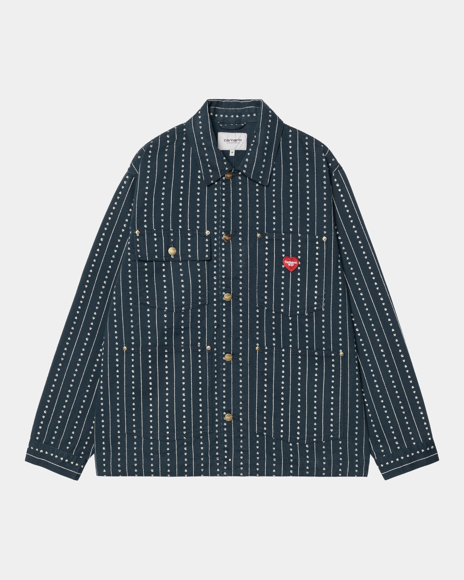 Drewe Men's Chore Coat Jacket - Ink & Natural Heart C Pinstripe Design - Durable Workwear for Outdoor Activities, Casual Wear & Everyday Use