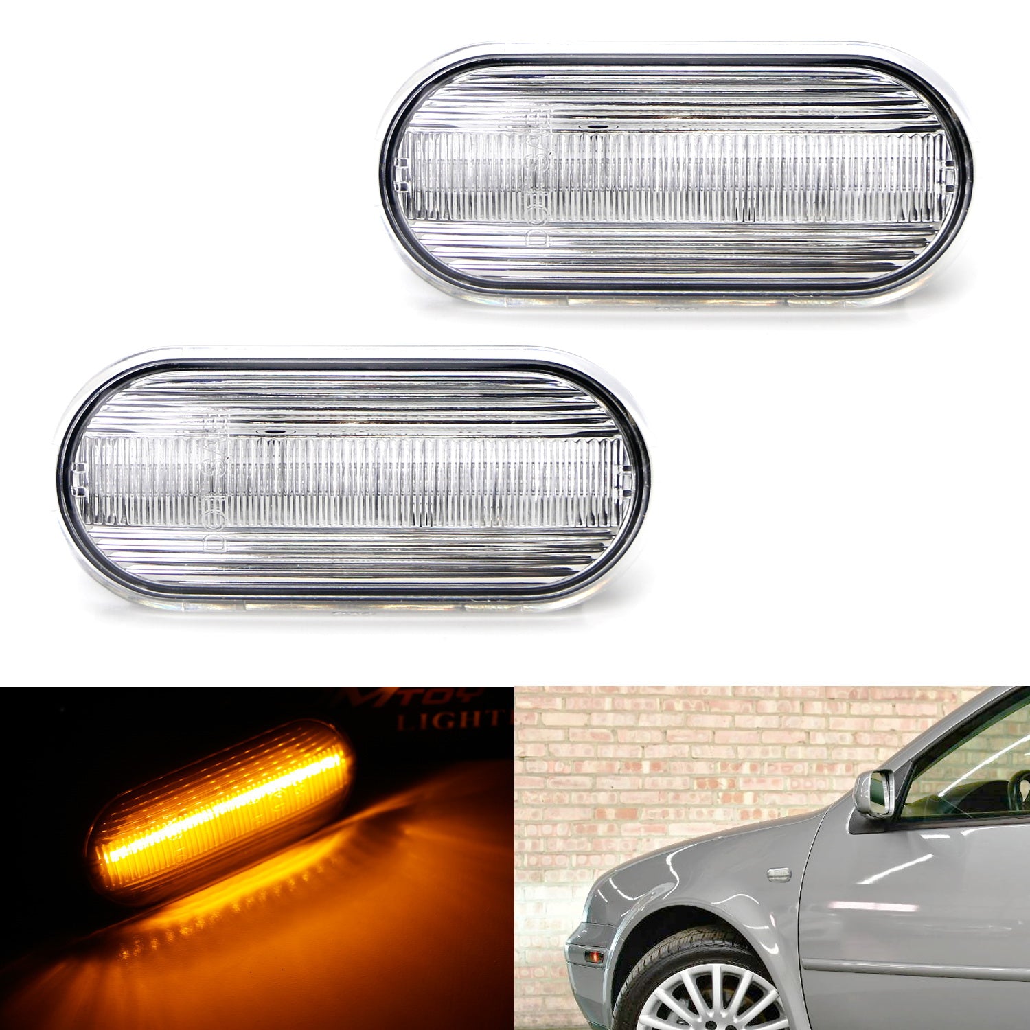 Clear Lens LED Side Marker Lights for VW MK4 Jetta GTI R32 Beetle - Front Fender Turn Signal Lights - Perfect for Night Driving & Car Customization
