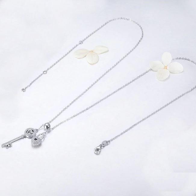 Heart Key Sterling Silver Necklace for Women - Elegant Pendant Jewelry Gift for Her, Perfect for Valentine's Day, Anniversary & Special Occasions