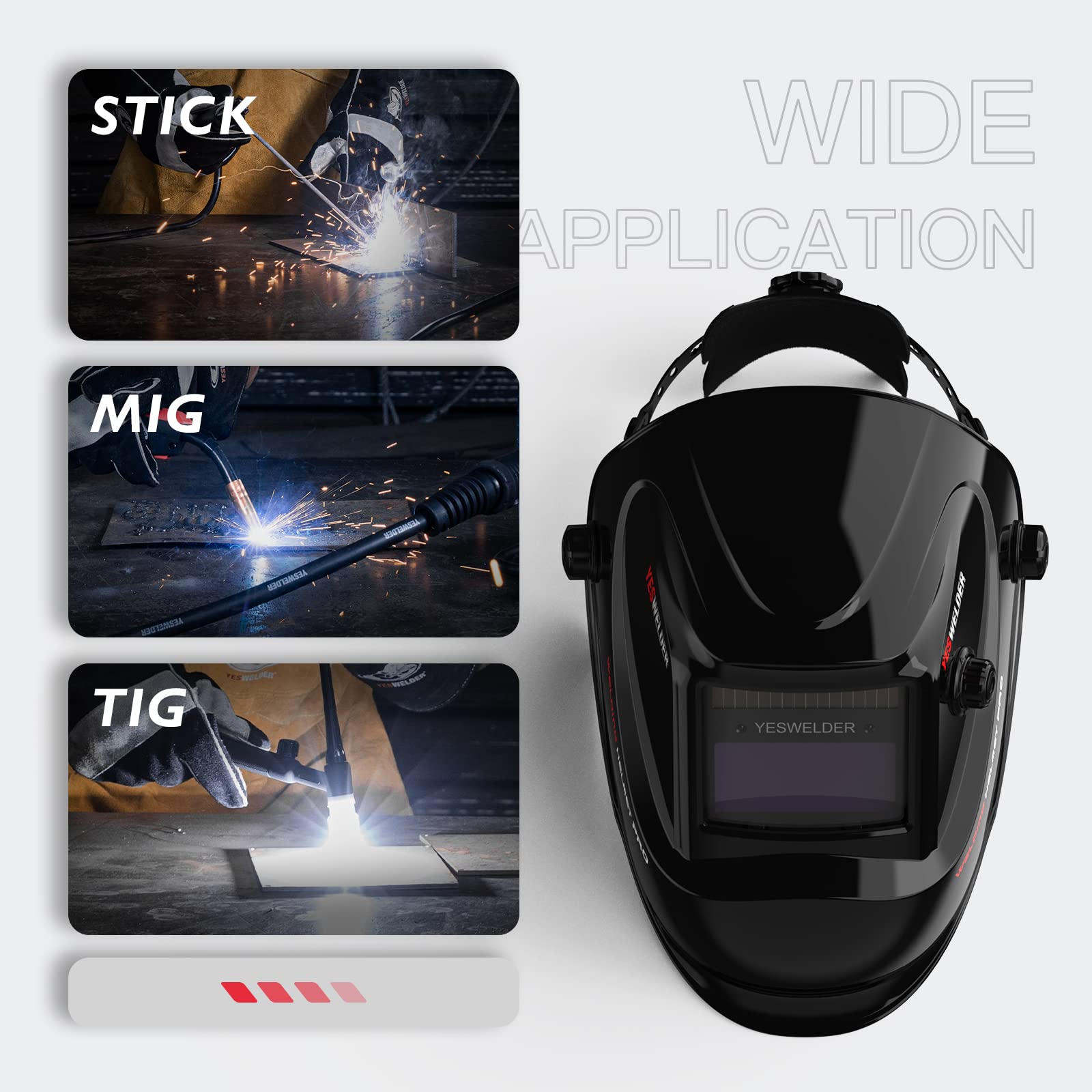 YESWELDER True Color Solar Powered Auto Darkening Welding Helmet with Large Viewing Area - Ideal for MIG, TIG, and Arc Welding | YESWELDER 205Amp IGBT Inverter Stick Welder with Large LED Display - Perfect for Home DIY, Metal Fabrication, and Professional Welding Projects