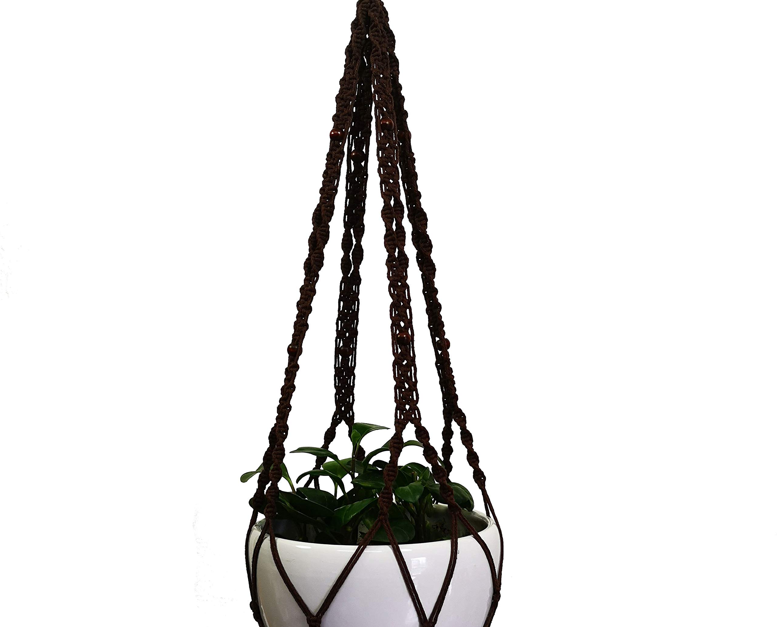 Organic Hemp & Cotton Rope Macrame Plant Hanger - 4-Leg Hanging Planter for 12-13 Inch Pots (59 Inch Length, Dark Brown) - Boho Home Decor, Indoor Plant Display, Living Room & Patio Hanging Garden