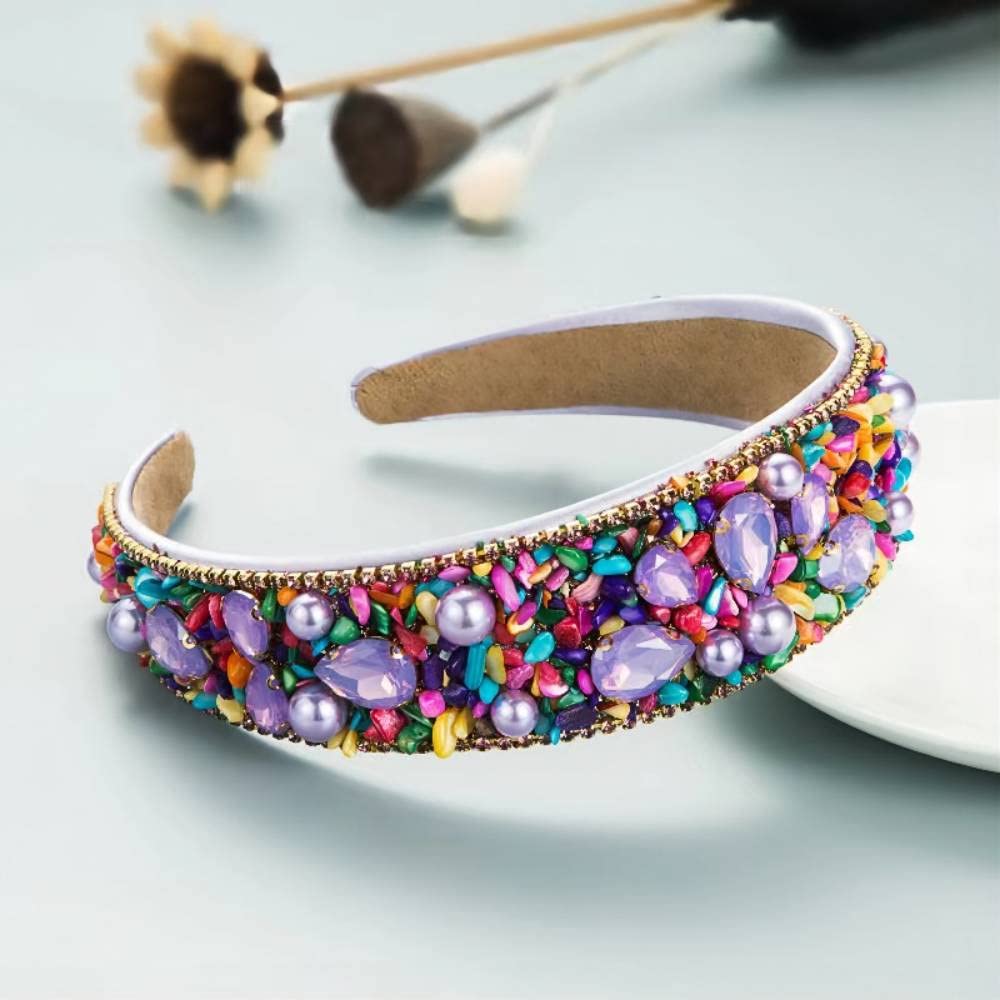 Elegant Crystal Rhinestone Baroque Headband for Women - Stylish Party Hair Accessory in Candy Colors (Purple) - Perfect for Weddings, Prom, and Special Occasions