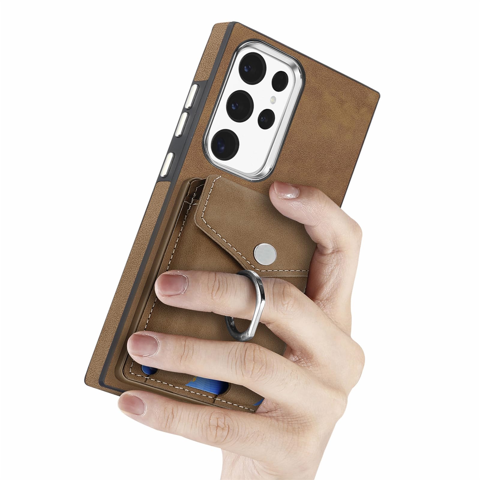Premium PU Leather Magnetic Wallet Case for Samsung Galaxy S24 Ultra/S24+/S24 - Card Slots, Kickstand & Ring Holder (Brown) | Perfect for Work, Travel & Everyday Protection