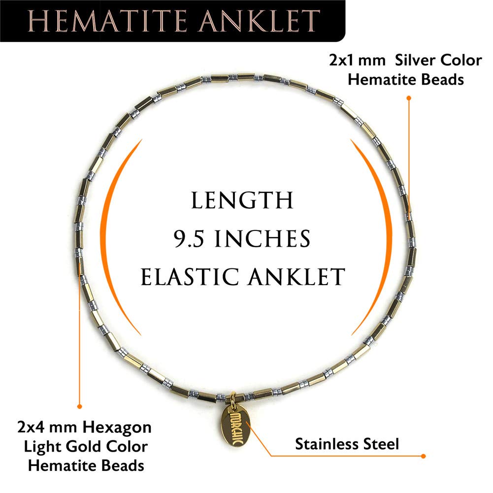 Morchic Women's Hematite Anklet Bracelet - Handmade Elastic Adjustable Foot Chain Jewelry for Yoga, Meditation & Beach Vacation - Chakra Healing Stone Anklet for Positive Energy & Relaxation