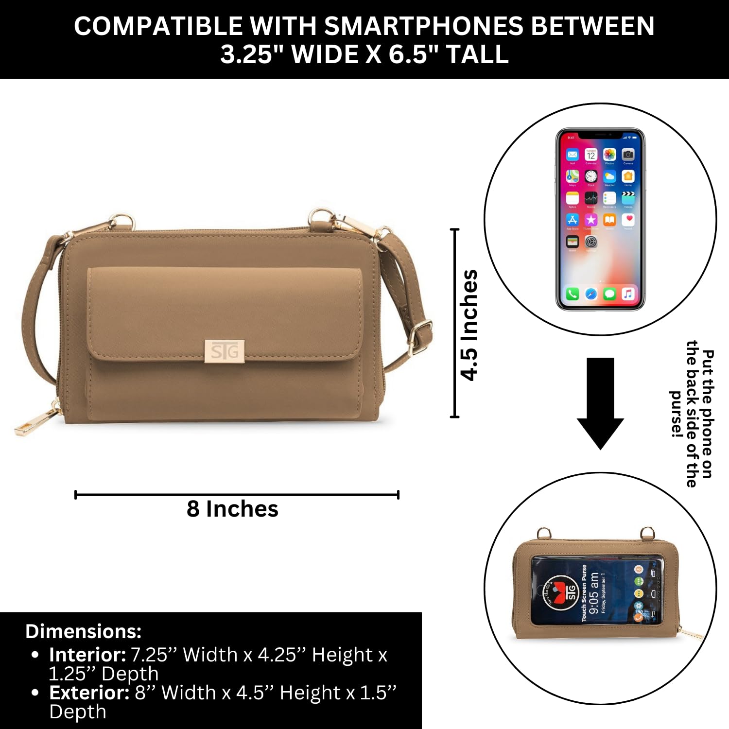 Captiva Touch Screen Women's Crossbody Handbag - Stylish Cell Phone Purse & Case for Everyday Use, Travel, and Shopping