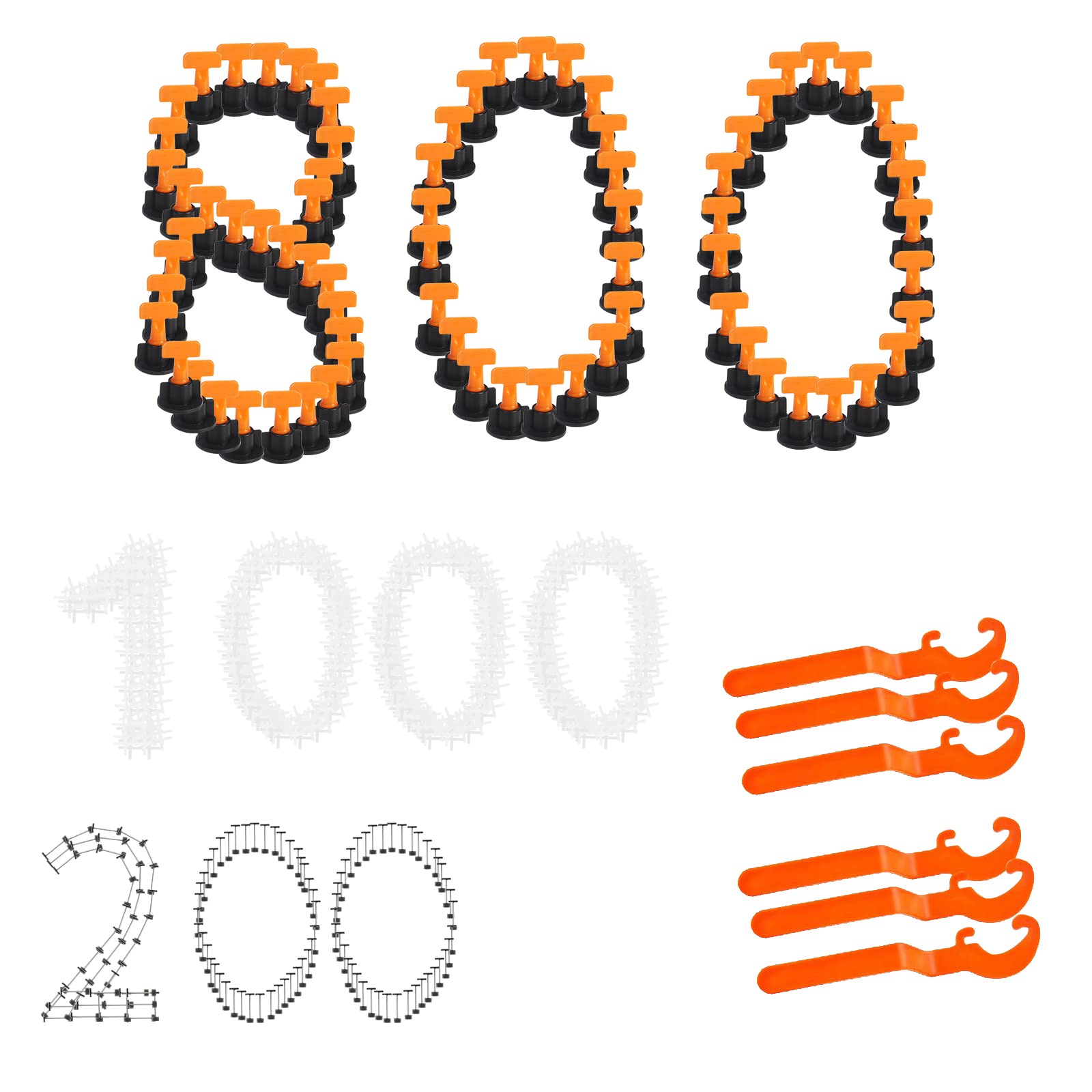 800pcs Tile Leveling Spacers & 1000pcs 2mm Tile Spacers - Reusable Tile Leveling System Kit with 6pc Special Wrench & 200pc Steel Pins - Professional Tile Installation Tools for Walls & Floors - Perfect for DIY Home Renovation, Bathroom & Kitchen Tiling Projects
