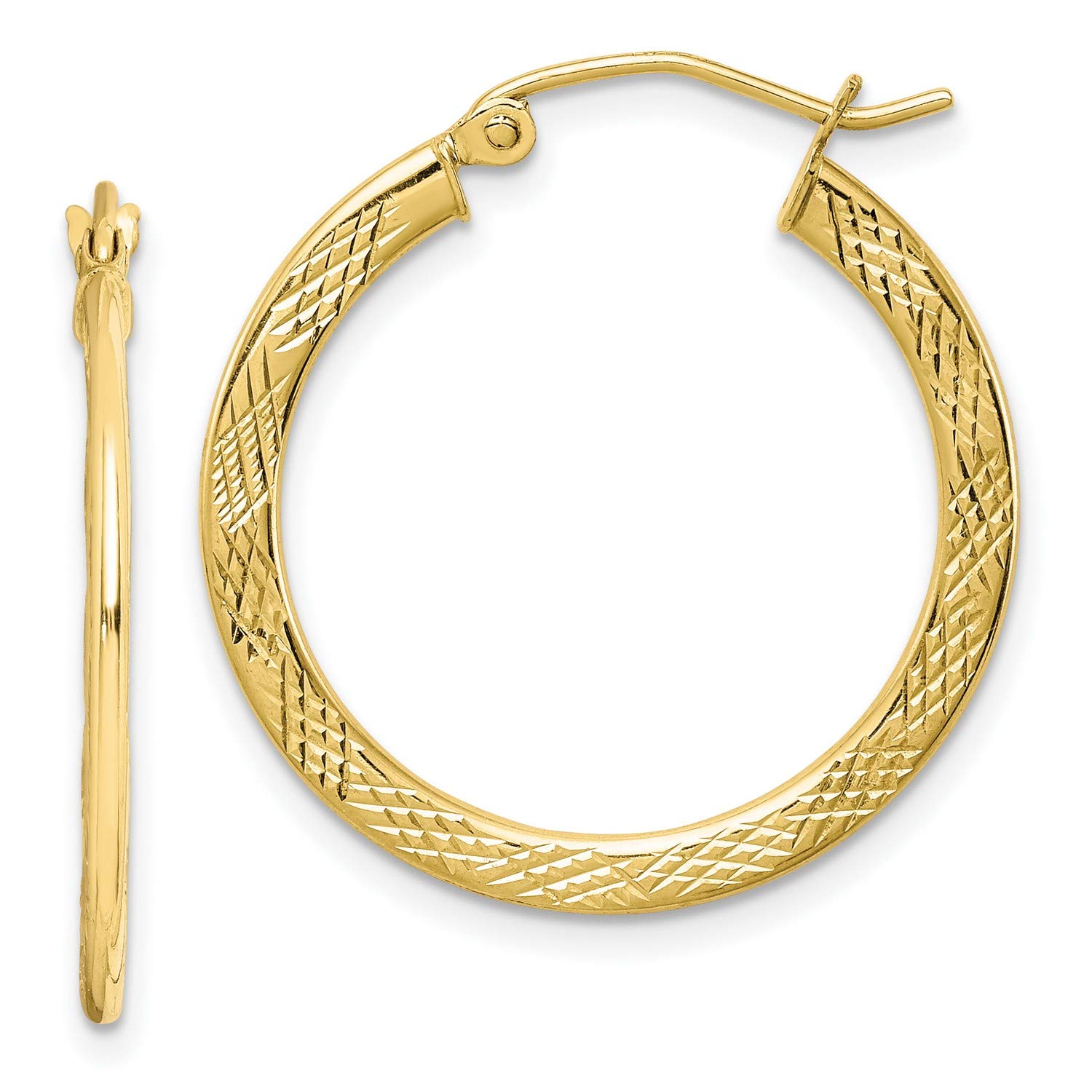 10K Yellow Gold Textured Hoop Earrings for Women - 26x25mm Dainty Everyday Jewelry - Perfect for Work, Date Night & Special Occasions