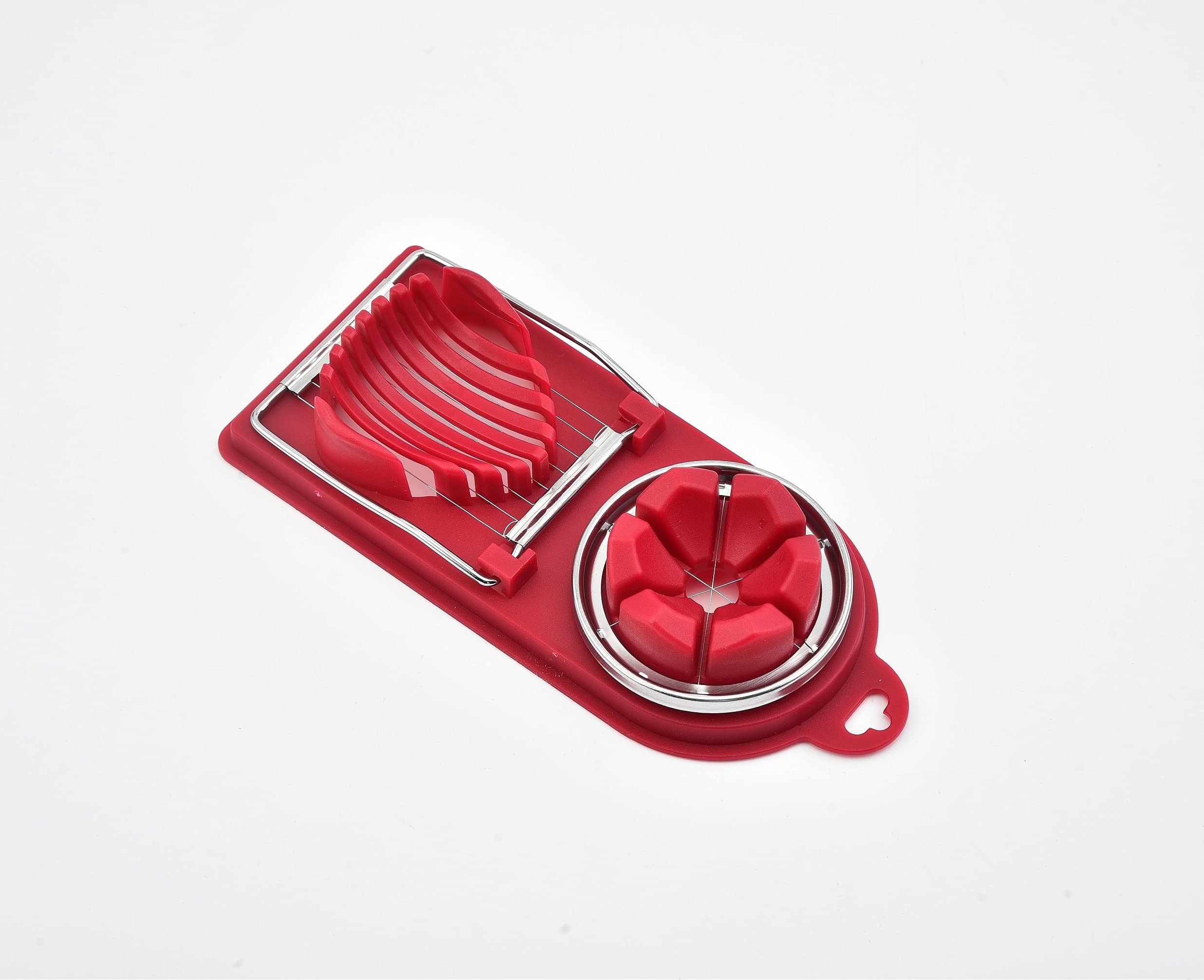 WinAimer 2-in-1 Stainless Steel Egg Slicer & Fruit Cutter - Perfect for Eggs, Strawberries, Tomatoes, Kiwis, and Dragon Fruit - Ideal for Salad Prep, Breakfast Making, and Fruit Platter Decoration (Red)