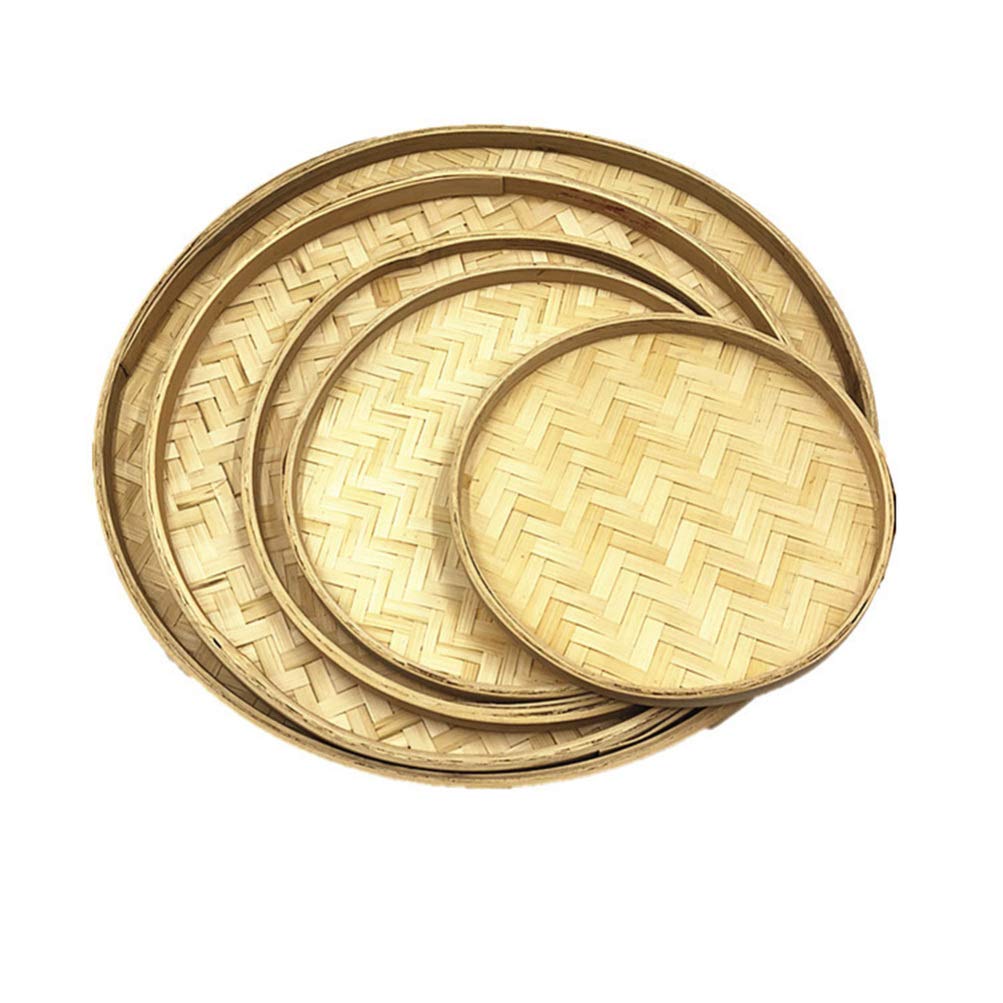 EXCEART Round Woven Bamboo Serving Tray - Natural Wicker Fruit & Bread Basket with Handles - Rattan Snack Organizer for Kitchen, Dining Table, Picnic, Party Decor - Perfect for Fruits, Vegetables, Candy, Pastries