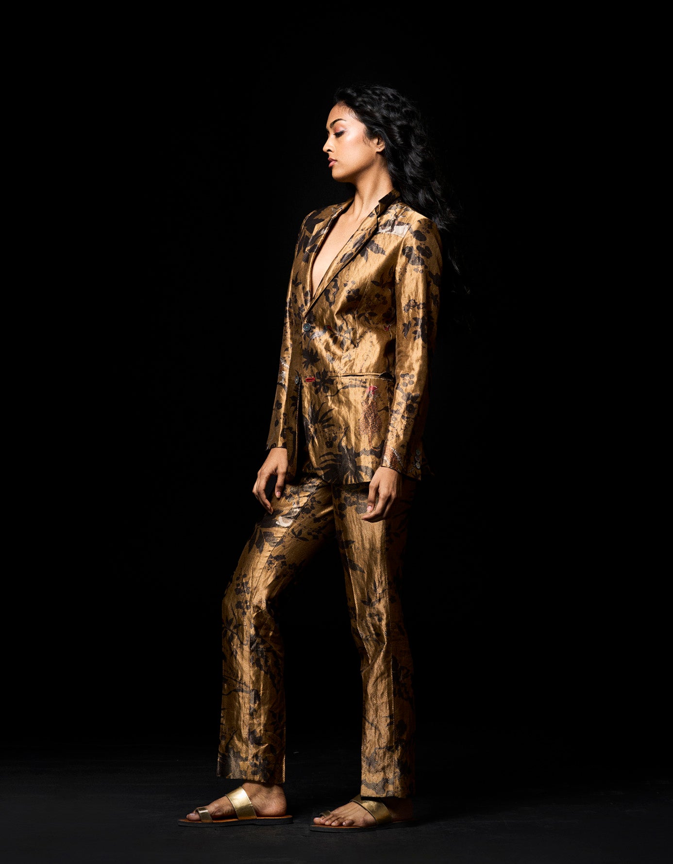 Elegant Boot Cut Silk Brocade Pants for Women - Comfortable Beige Trousers for Office, Party & Special Occasions