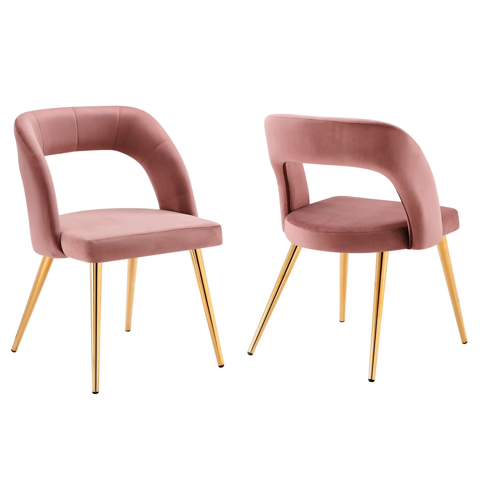 Modway Performance Velvet Dining Chairs - Set of 2, Gold Dusty Rose Upholstered Seats for Kitchen, Dining Room & Home Decor
