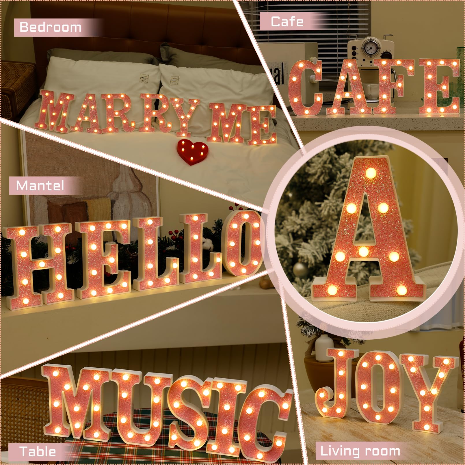 Pink Glitter LED Marquee Letter N - Battery Powered Light Up Alphabet Sign for Home, Party, Wedding, Birthday & Christmas Decor - Perfect for Girls' Room, Bar & Night Light Gift