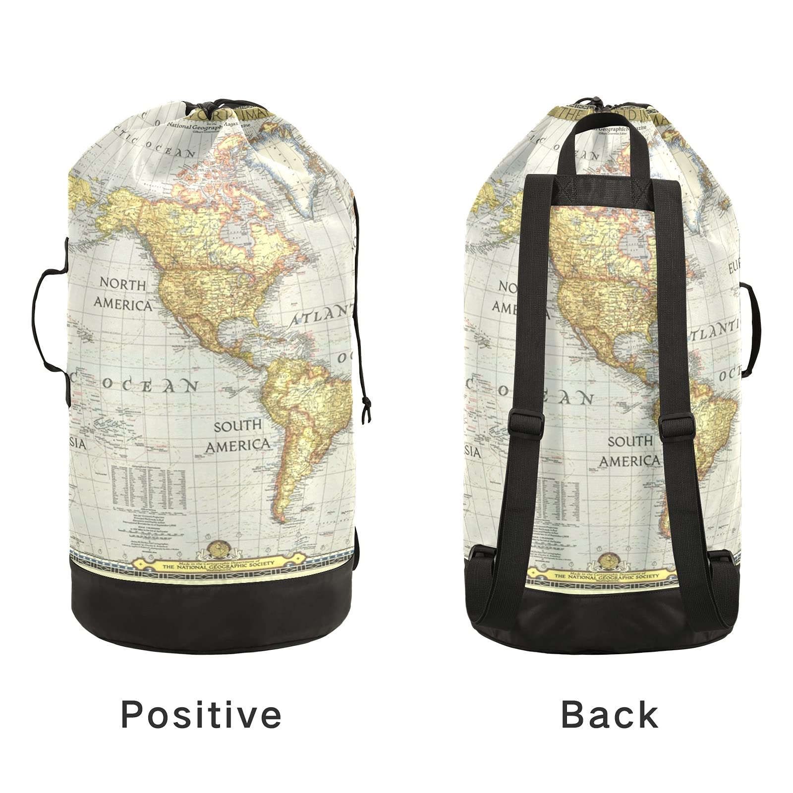 Xigua World Map Laundry Backpack with Shoulder Straps - Portable Drawstring Clothes Hamper for College Students, Travel, Laundromat & Apartment - Perfect for Dorm Rooms, Camping Trips and Gym Use