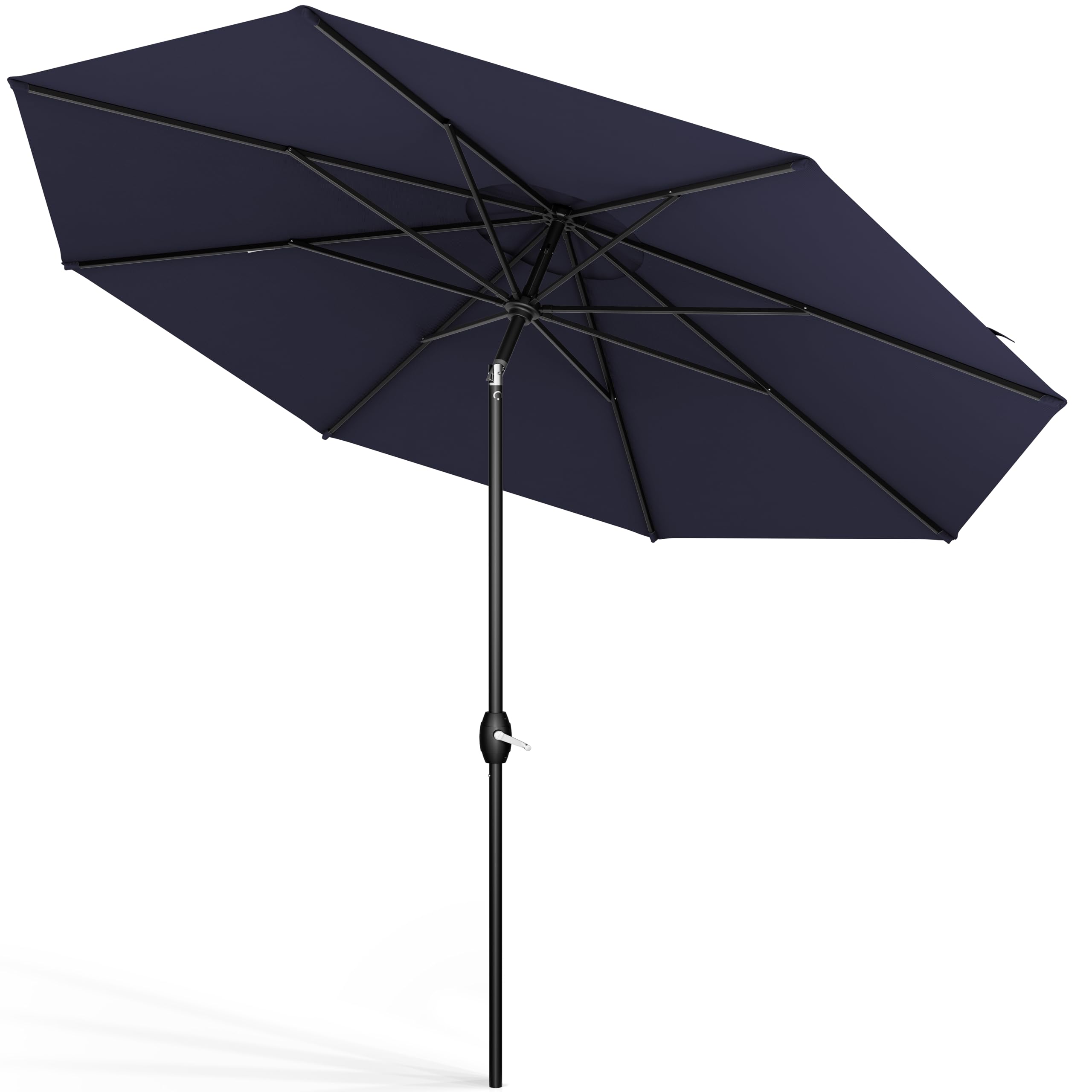 10-Year Fade-Resistant 9 Ft UV-Proof Navy Blue Polyester Patio Umbrella with Auto-Tilt Aluminum Frame - Outdoor Garden, Pool & Deck Umbrella with Black Pole - Perfect for Backyard, Beach and Outdoor Dining