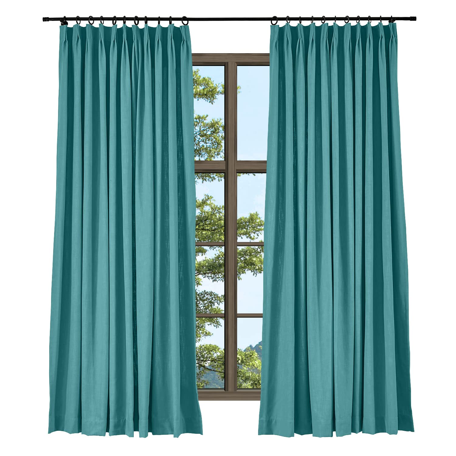 TWOPAGES Faux Linen Blackout Curtains 96 Inches Long - Teal Pinch Pleated Window Drapes for Bedroom, Living Room & Kids Room - Light Blocking Thermal Insulated Patio Door Panels (1 Panel) - Perfect for Home Theater, Nursery & Office Privacy