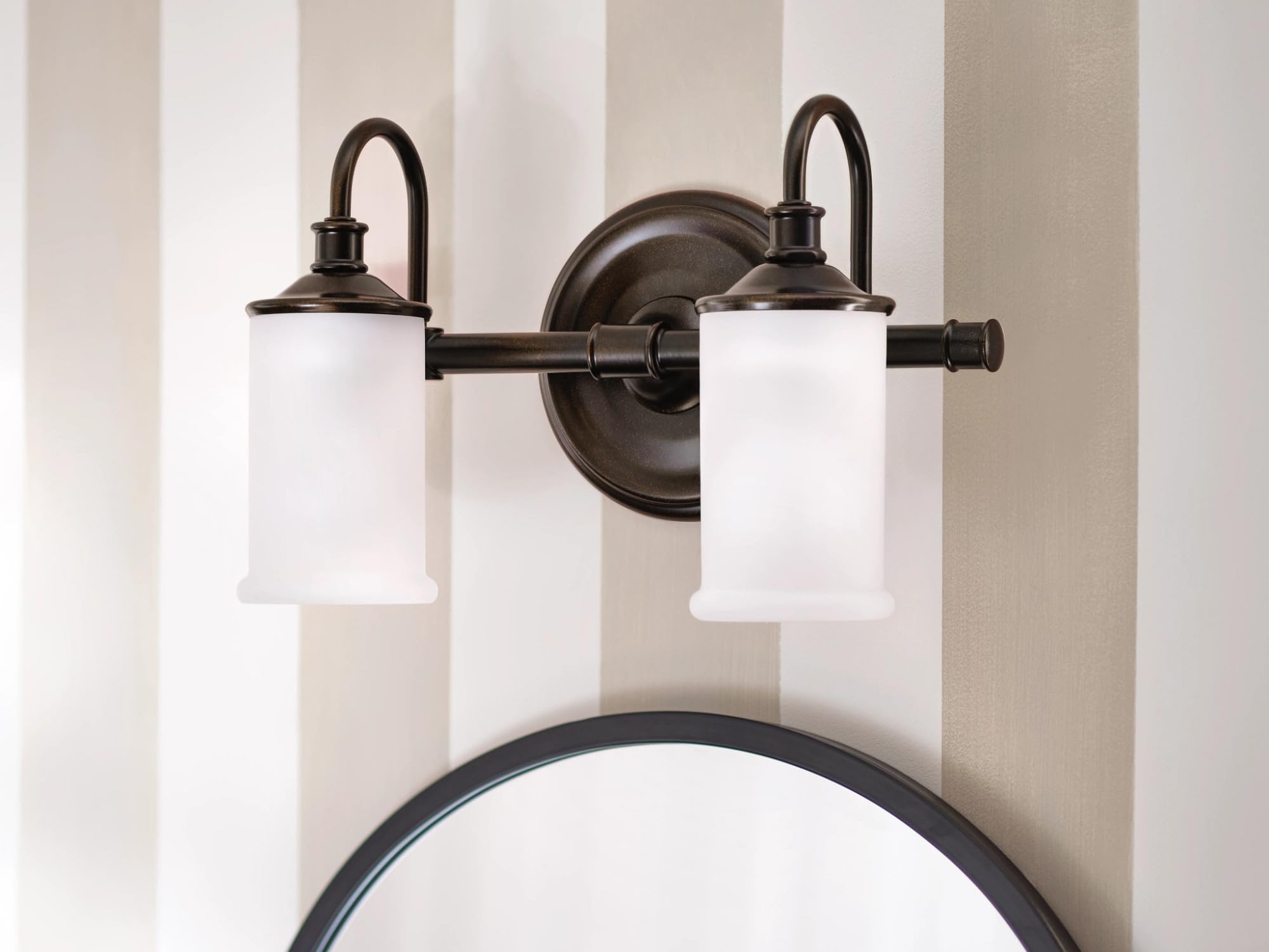 Moen Belfield 2-Light Oil Rubbed Bronze Bathroom Vanity Light Fixture with Frosted Glass Shade - Dual Mount Design for Bathroom & Powder Room Lighting (Model YB6462ORB) - Perfect for Modern Home Decor and Spa-Like Ambiance