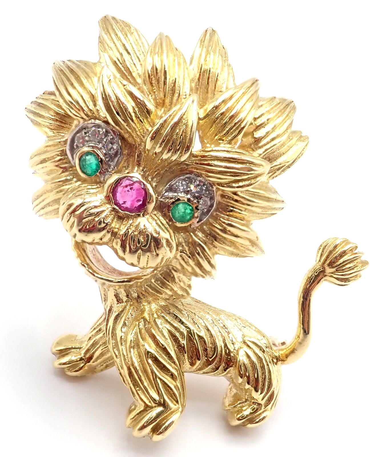 Authentic Cartier Whimsical Dragon Lion 18k Yellow Gold Diamond Ruby Brooch Pin - Luxury Vintage Jewelry for Collectors & Special Occasions