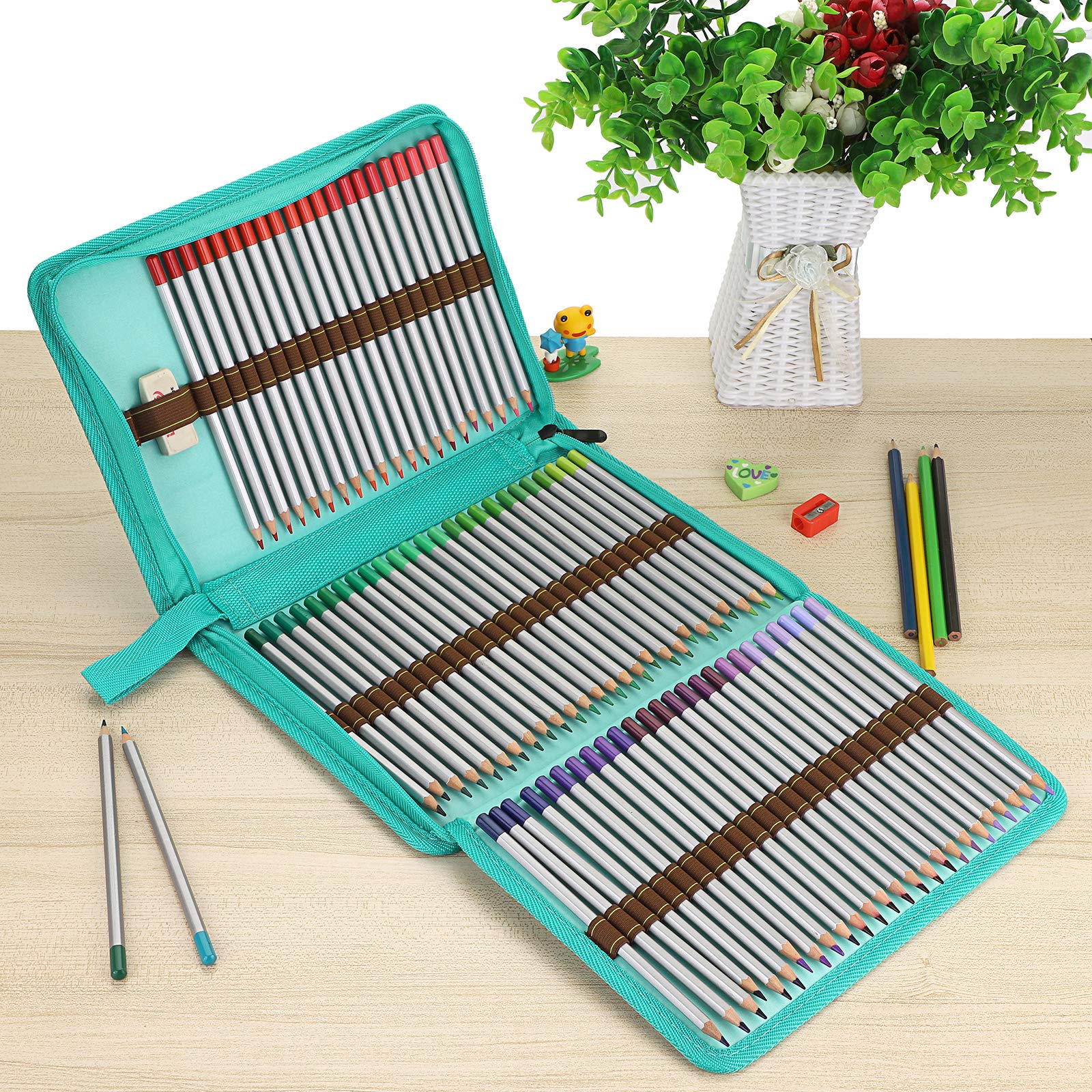 BTSKY Large 72-Slot Pencil Case for Watercolor Pencils - Portable Canvas Pouch for Artists & Students (Blue)