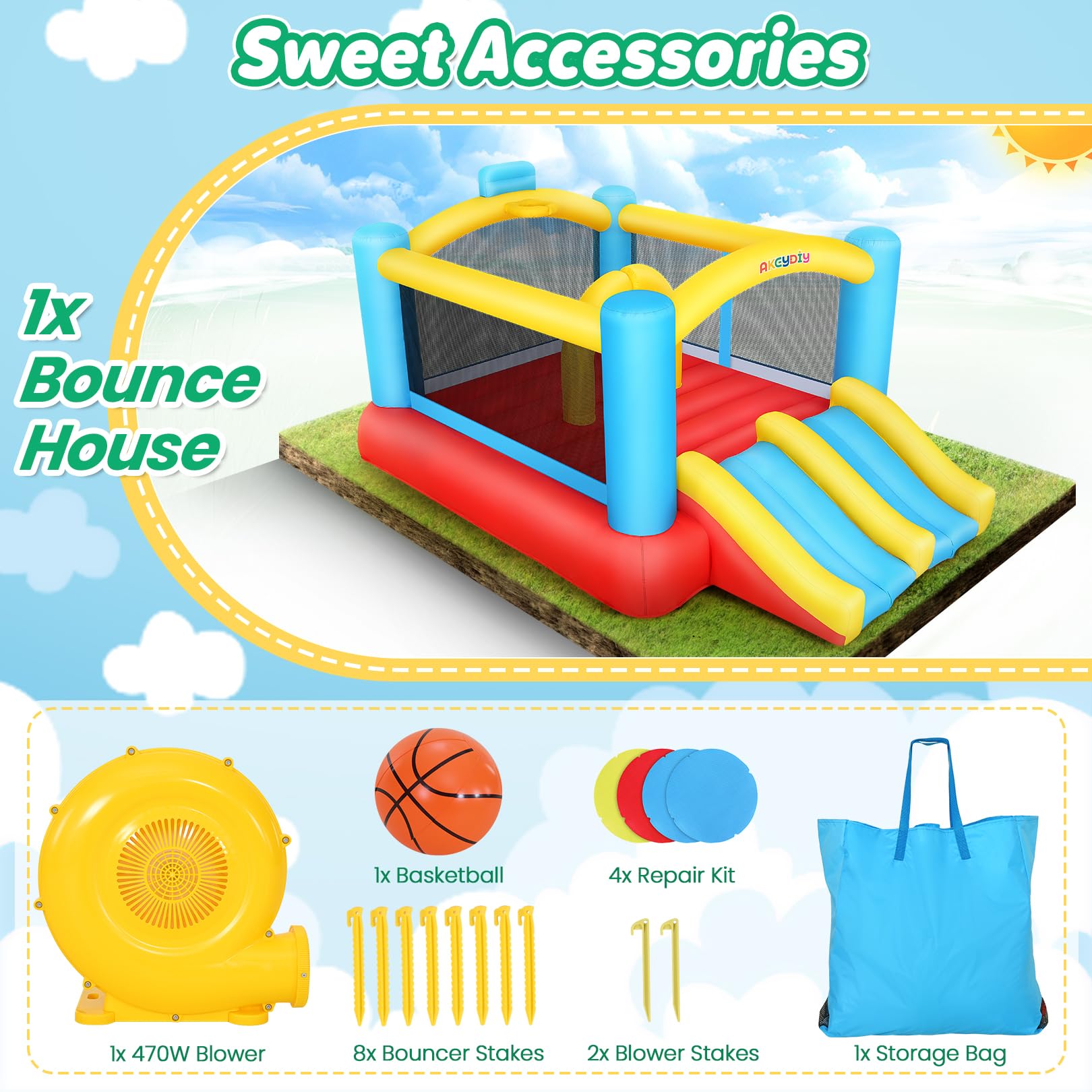 **Inflatable Bounce House for Kids 3-12 Years - Outdoor/Indoor Bouncy Castle with 2 Slides - Jump House for Toddlers & Kids Birthday Parties - Perfect for Backyard, Parks & Indoor Play**