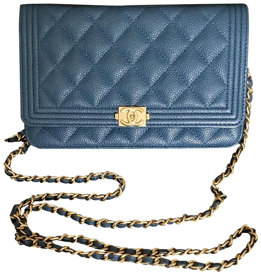 Chanel Le Boy Wallet On Chain WOC - Dark Blue Caviar Leather with Gold-Tone Hardware | Luxury Crossbody Bag for Women, Perfect for Parties & Evening Events