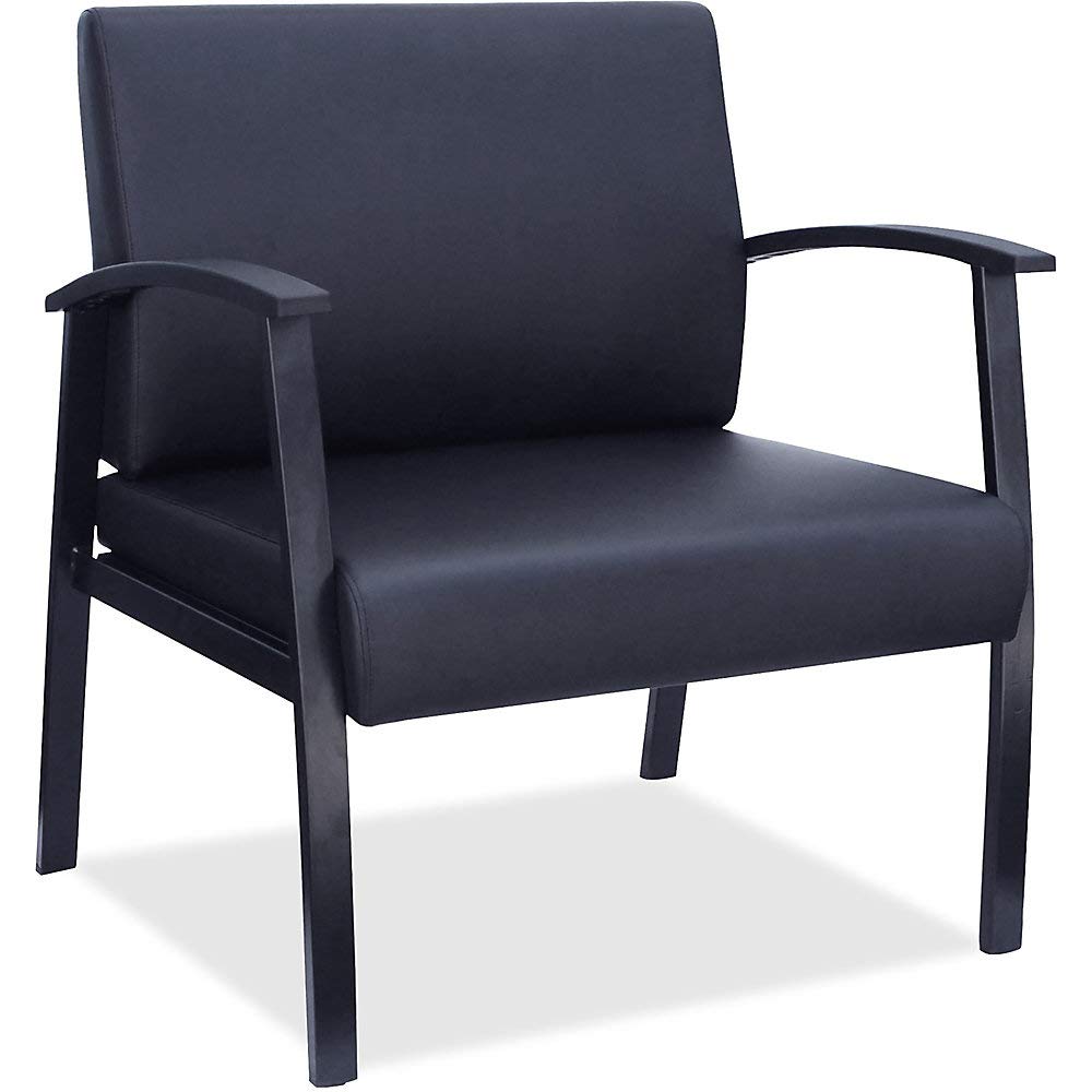 Lorell Big & Tall Black Leather Guest Chair - Ergonomic Office Chair for Executive, Conference & Reception Areas - Heavy Duty Comfort for Professionals