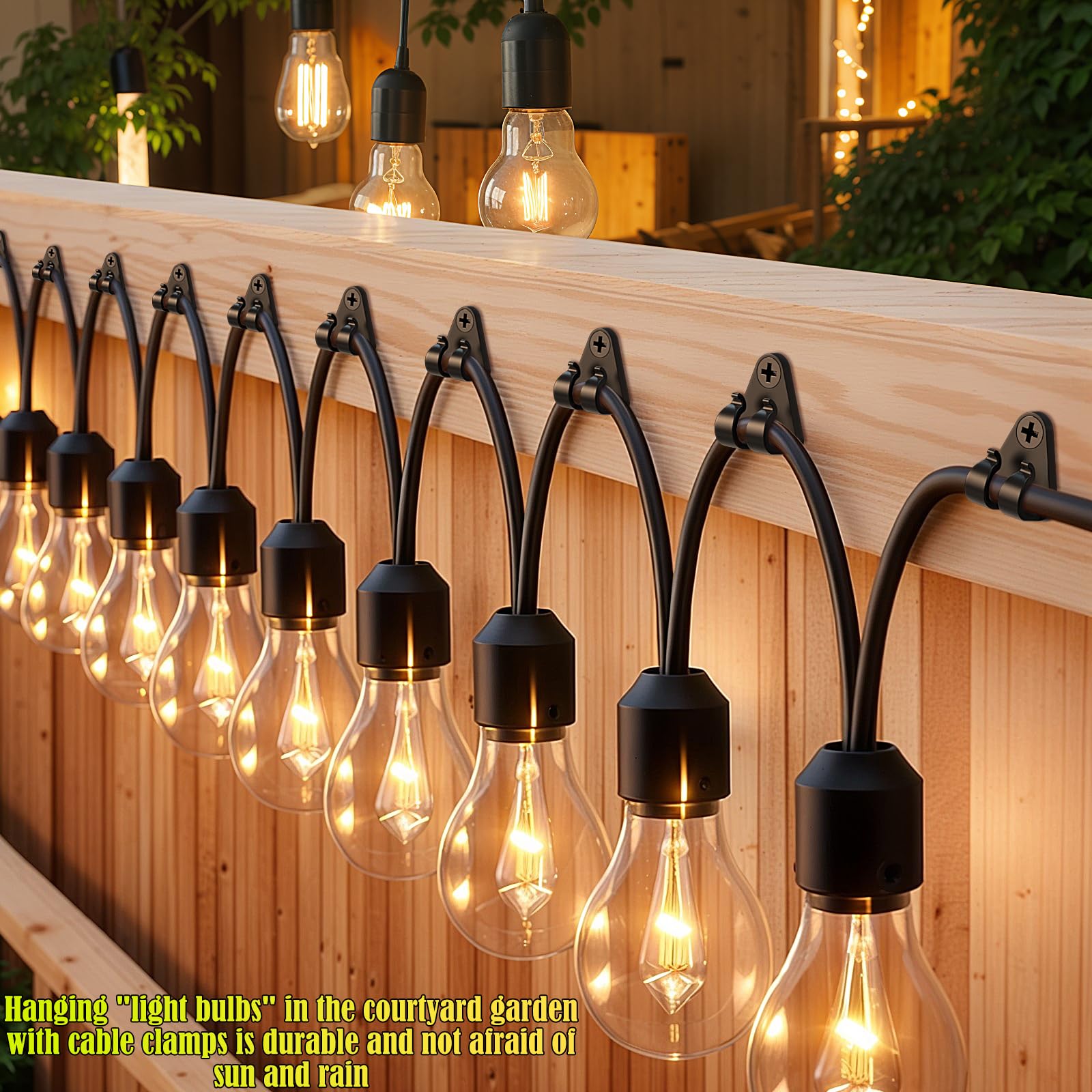 Outdoor String Light Hooks - 50 Pack Weatherproof Christmas Light Clips for Hanging Fairy Lights, Cables & Holiday Decor (Black) - Perfect for Patio, Garden, Wedding & Christmas Decoration