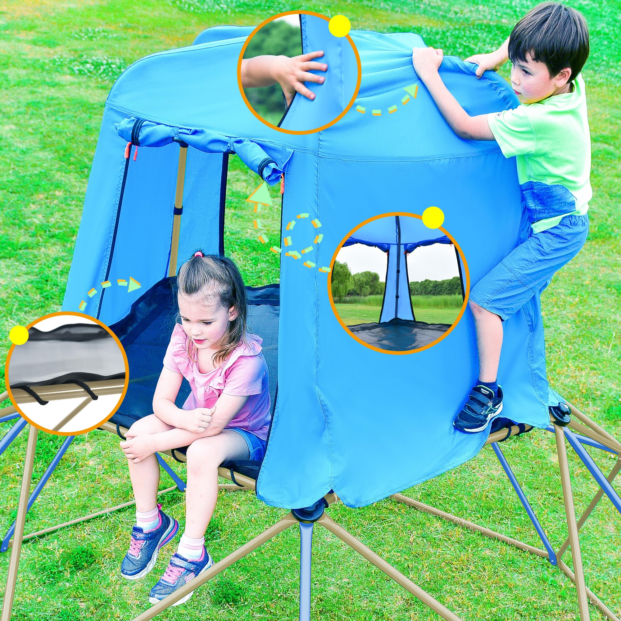 **Merax 10FT Outdoor Climbing Dome with Play Tent – Kids Jungle Gym for Ages 3-10, Supports 1000 lbs, Easy Assembly Backyard Play Equipment (Blue & Coffee) – Perfect for Backyard Fun, Playdates, and Outdoor Adventures**