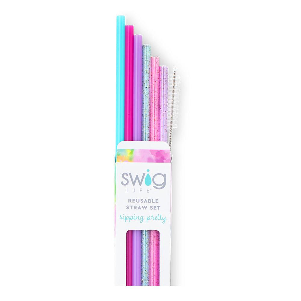Eco-Friendly Glitter Reusable Straw Set - 12 Pack Colorful Metal Drinking Straws with Cleaning Brush for Smoothies, Cocktails & Parties | BPA-Free, Dishwasher Safe
