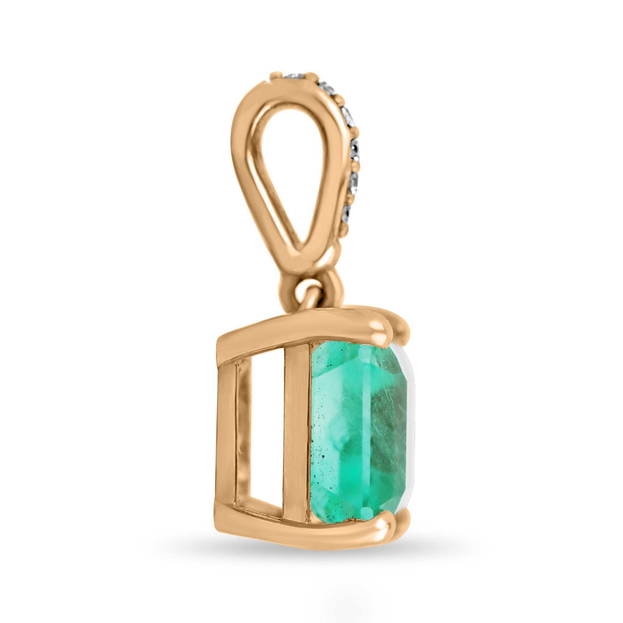 1.95tcw Asscher Cut Colombian Emerald & Round Diamond Dangle Pendant in 14K Gold - Elegant Necklace for Women, Perfect Gift for Anniversary, Birthday & Special Occasions