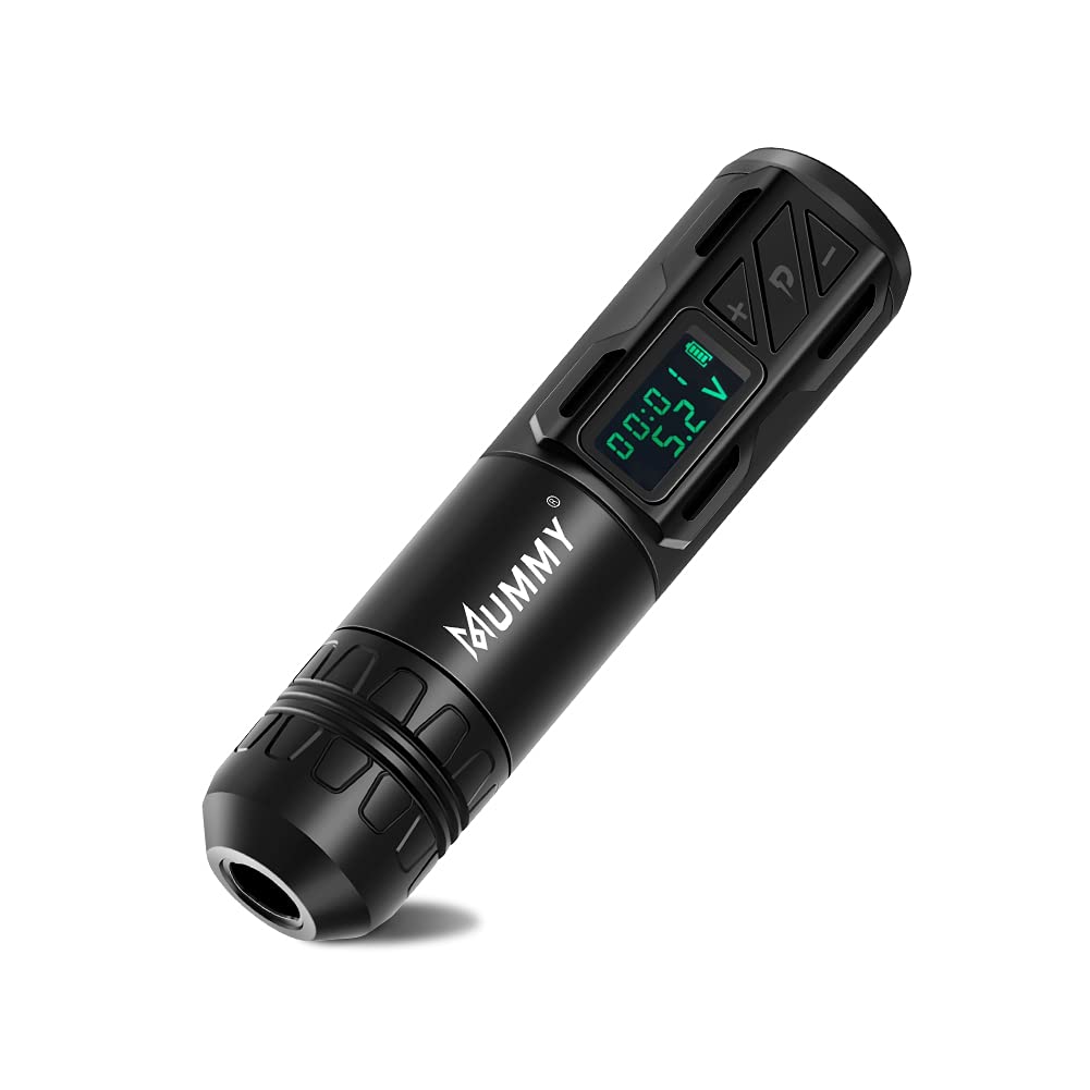 Professional Mummy Tattoo Rotary Pen Machine - 1800mAh Battery, Coreless Motor, LED Display - Cartridge Tattoo Equipment for Artists (Black) | Perfect for Tattoo Shops, Home Studios & Professional Tattoo Artists