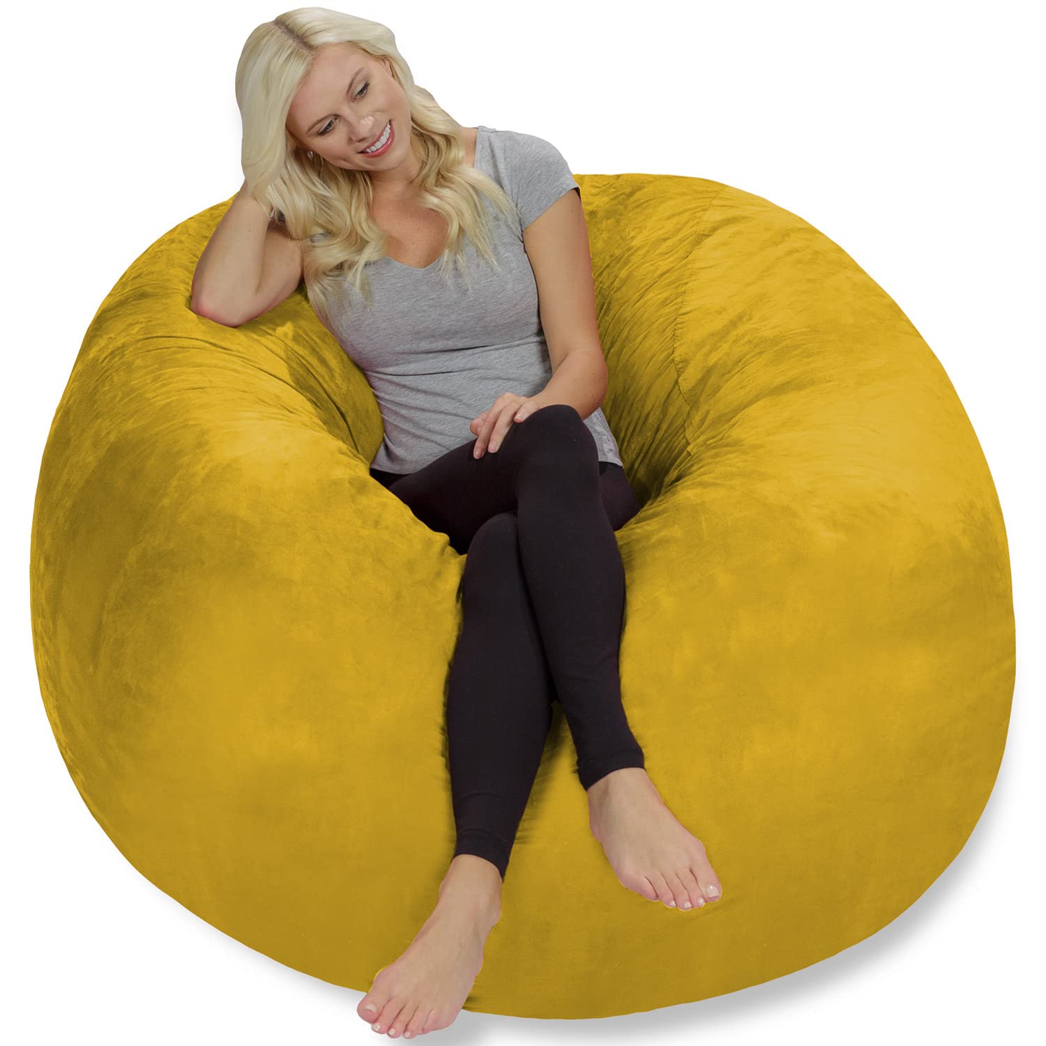 Chill Sack 5' Giant Memory Foam Bean Bag Chair - Soft Microfiber Cover (Bright Yellow) - Perfect for Living Rooms, Game Rooms & Dorm Lounging