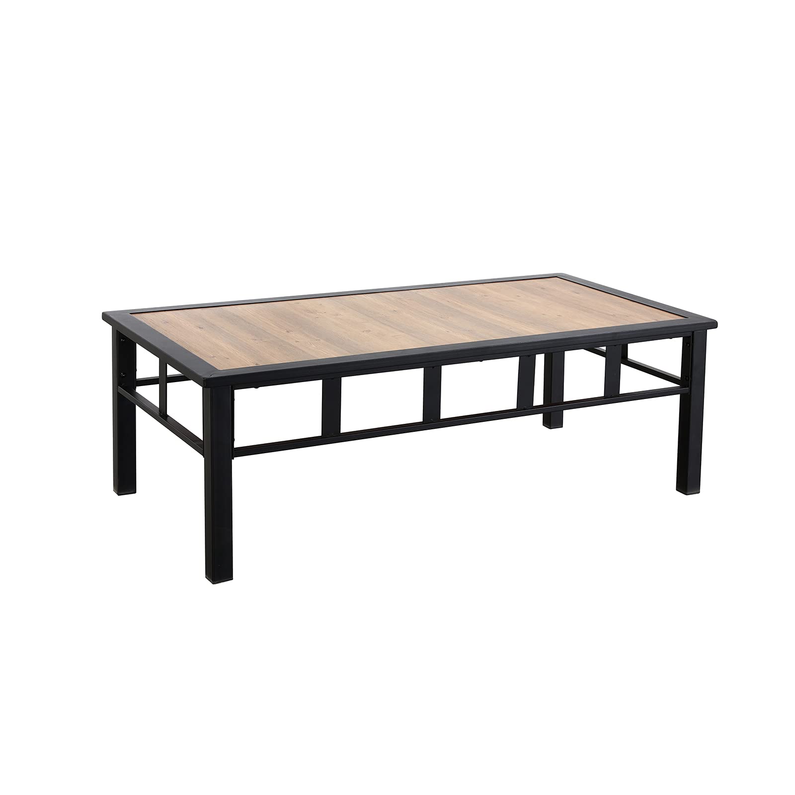 Outdoor Metal Coffee Table with Wood Grain Top - All-Weather Patio Furniture for Deck, Poolside & Garden