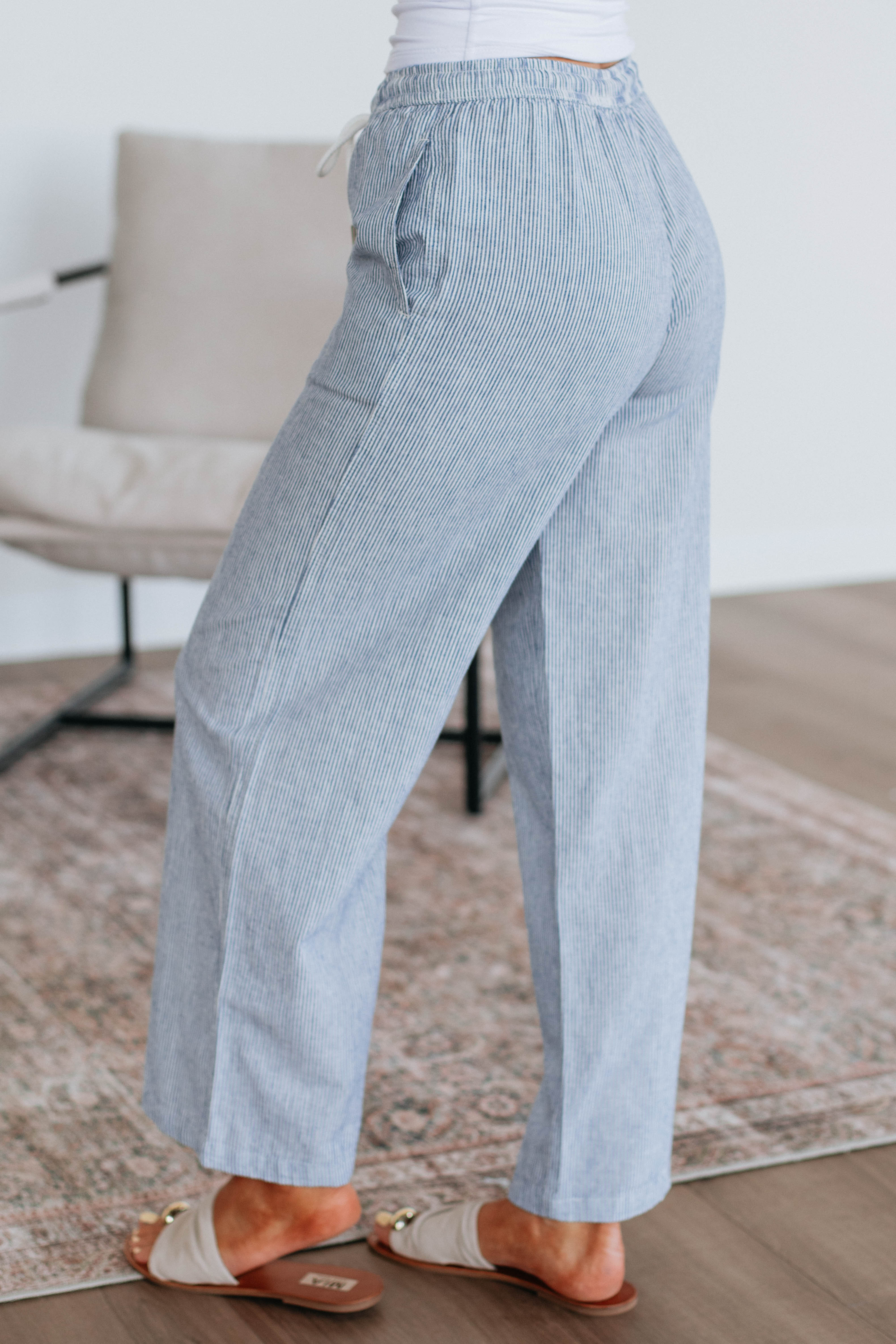 Renita Women's Linen Pants - Breathable Steel Blue Mix Casual Trousers for Summer Travel & Beach Vacations