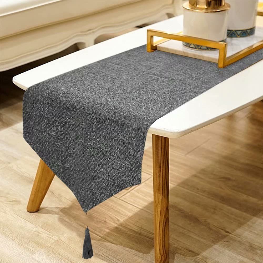WAITER TREE Linen Table Runner - Washable Farmhouse Decor with Tassels for Dining Table, Coffee Table, Dresser | Perfect for Home, Party & Holiday Decorations | Rustic Kitchen, Bedroom & Wedding Table Setting