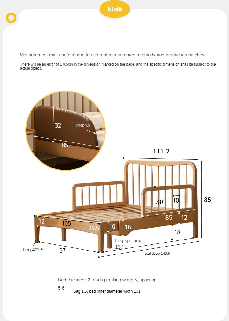 Solid Wood Whispering Telescopic Bed - Beech & Oak - Expandable Bed Frame for Small Spaces, Guest Rooms & Kids' Bedrooms