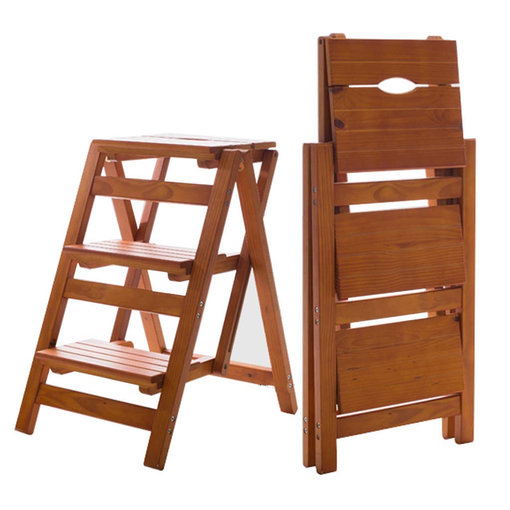Multifunctional 3-Step Folding Wooden Stool Ladder - Foldable Step Stool for Adults, Loft Climbing, Utility Step Stool - Perfect for Kitchen, Bathroom, Garage & Home Organization