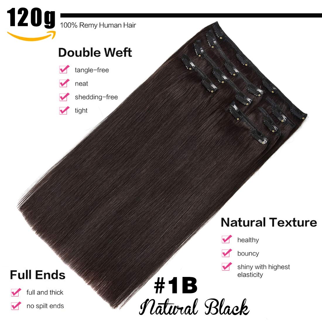 Clip in Hair Extensions 20 Inch Real Human Hair 7pcs 120g #1B Natural Black Thickened Straight - Perfect for Daily Styling, Parties & Special Occasions