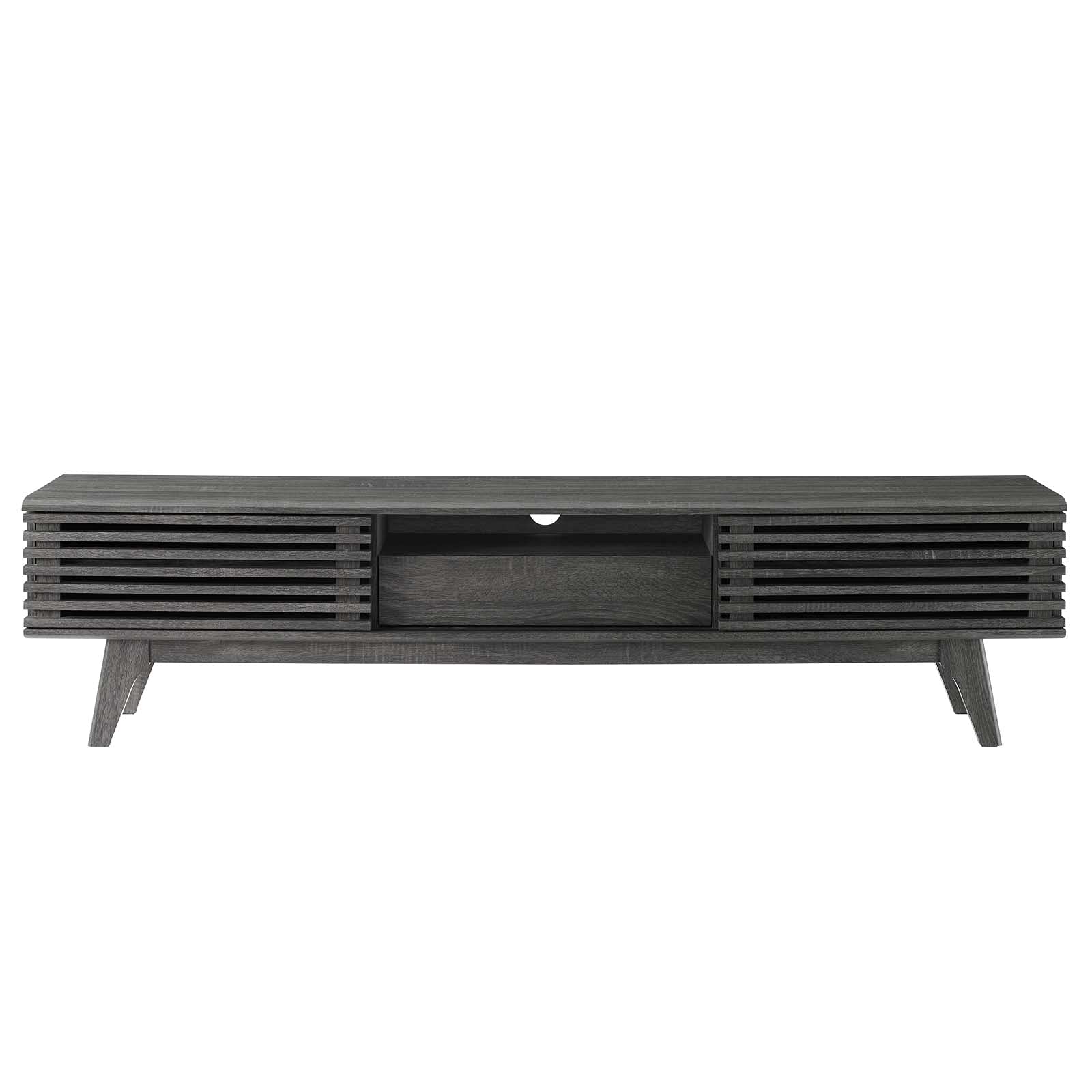 Modern Dark Grey Wood TV Stand Console Table - Stylish Media Entertainment Center for Living Room, Lounge, Hotel & Hospitality Spaces