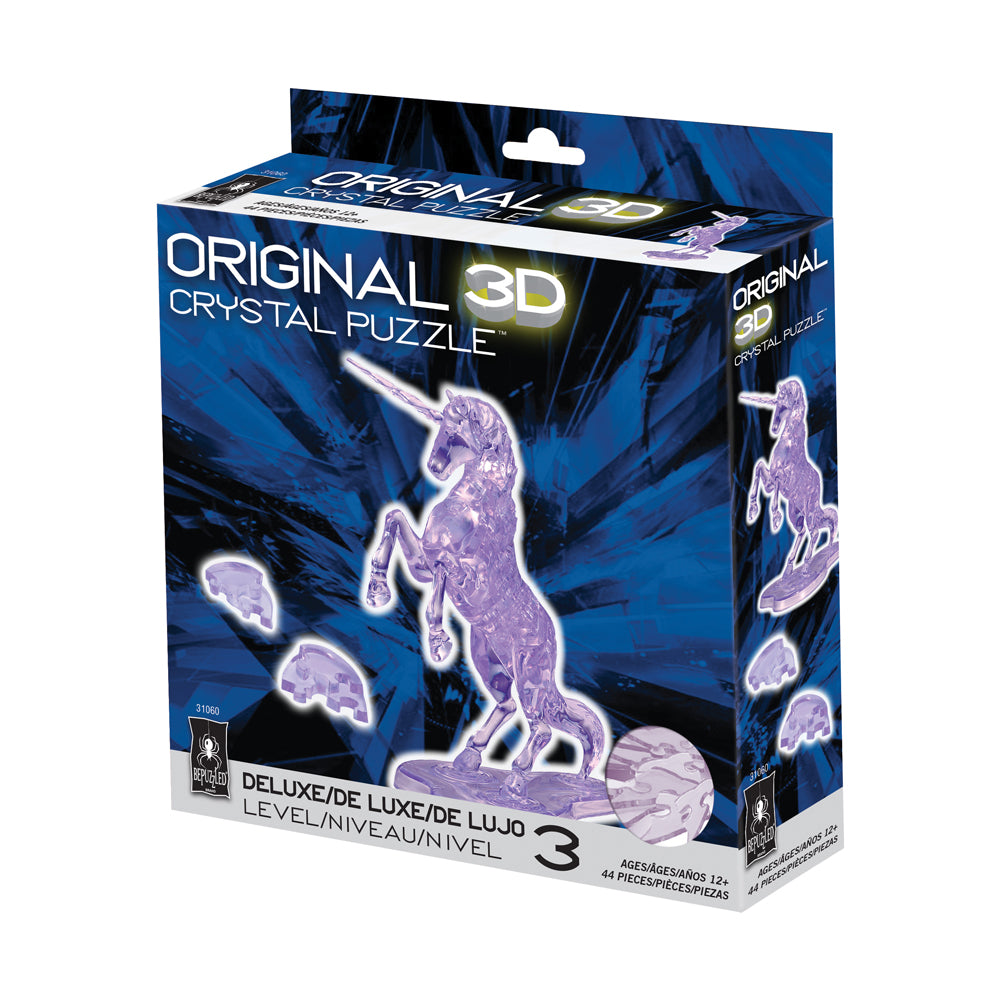 BePuzzled Purple Unicorn Deluxe 3D Crystal Puzzle - 44 Piece Brain Teaser for Adults & Teens - Perfect for Stress Relief, Gift Giving & Home Decor