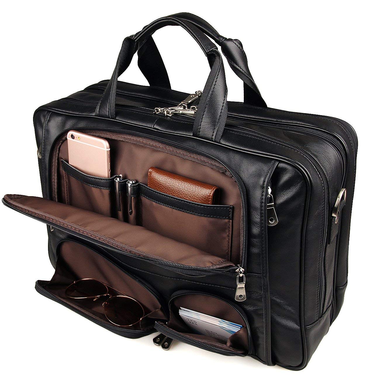 Augus Genuine Leather Business Travel Briefcase for Men - 15.6 Inch Laptop Bag & Professional Duffel Bag - Perfect for Business Trips, Office Commute and Executive Travel
