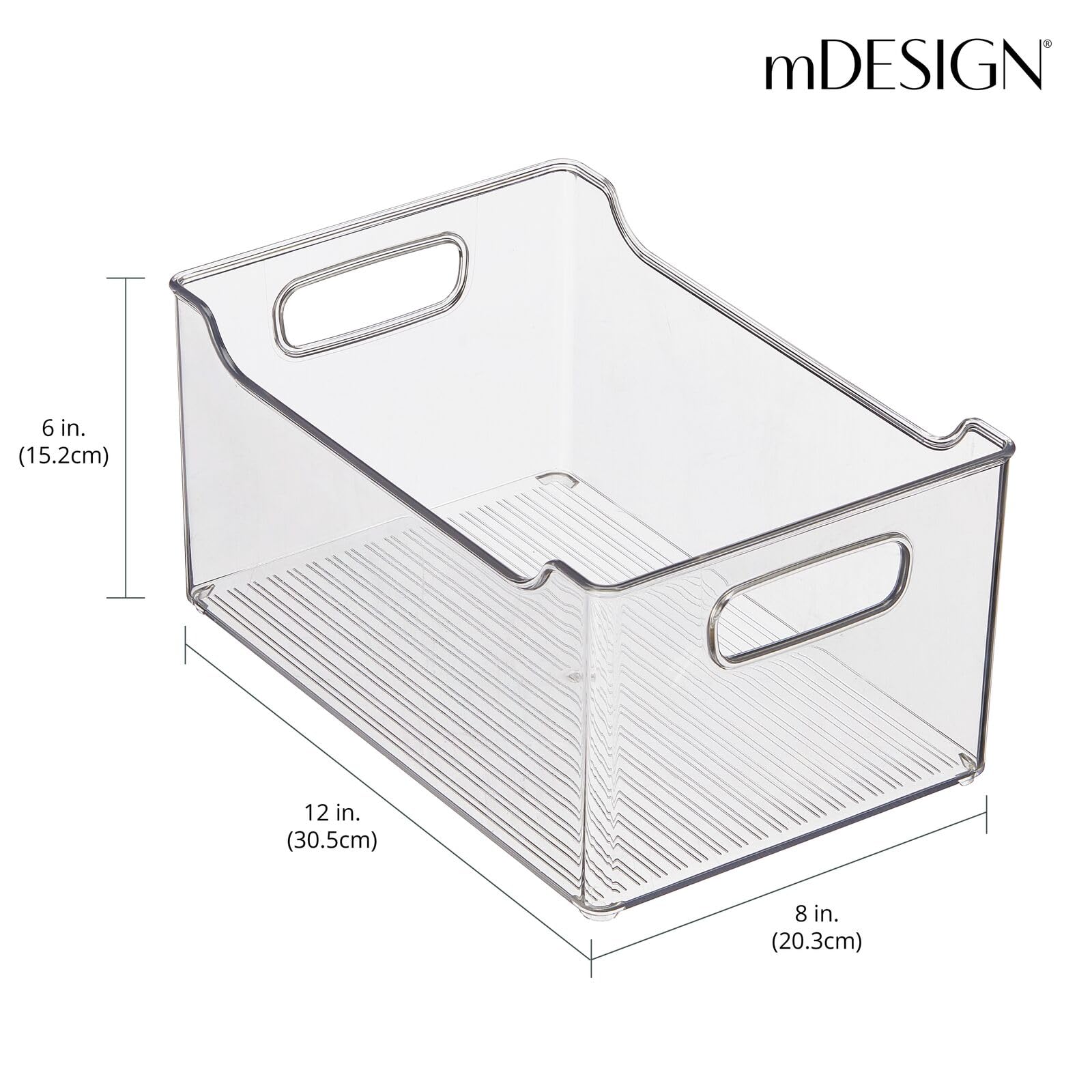 mDesign Clear Plastic Storage Bins with Handles - 4 Pack Kitchen & Pantry Organizer for Fruits, Vegetables, Snacks, Drinks - Perfect for Cabinet, Shelf, Fridge & Freezer Organization