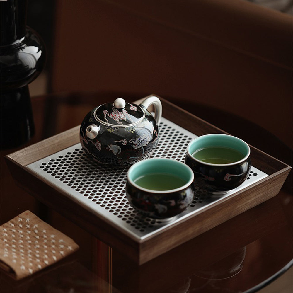 Antique Silver Plated Black Kirin Xi Shi Teapot - Chinese Style Handcrafted Tea Set for Home Decor & Tea Ceremony Gifts