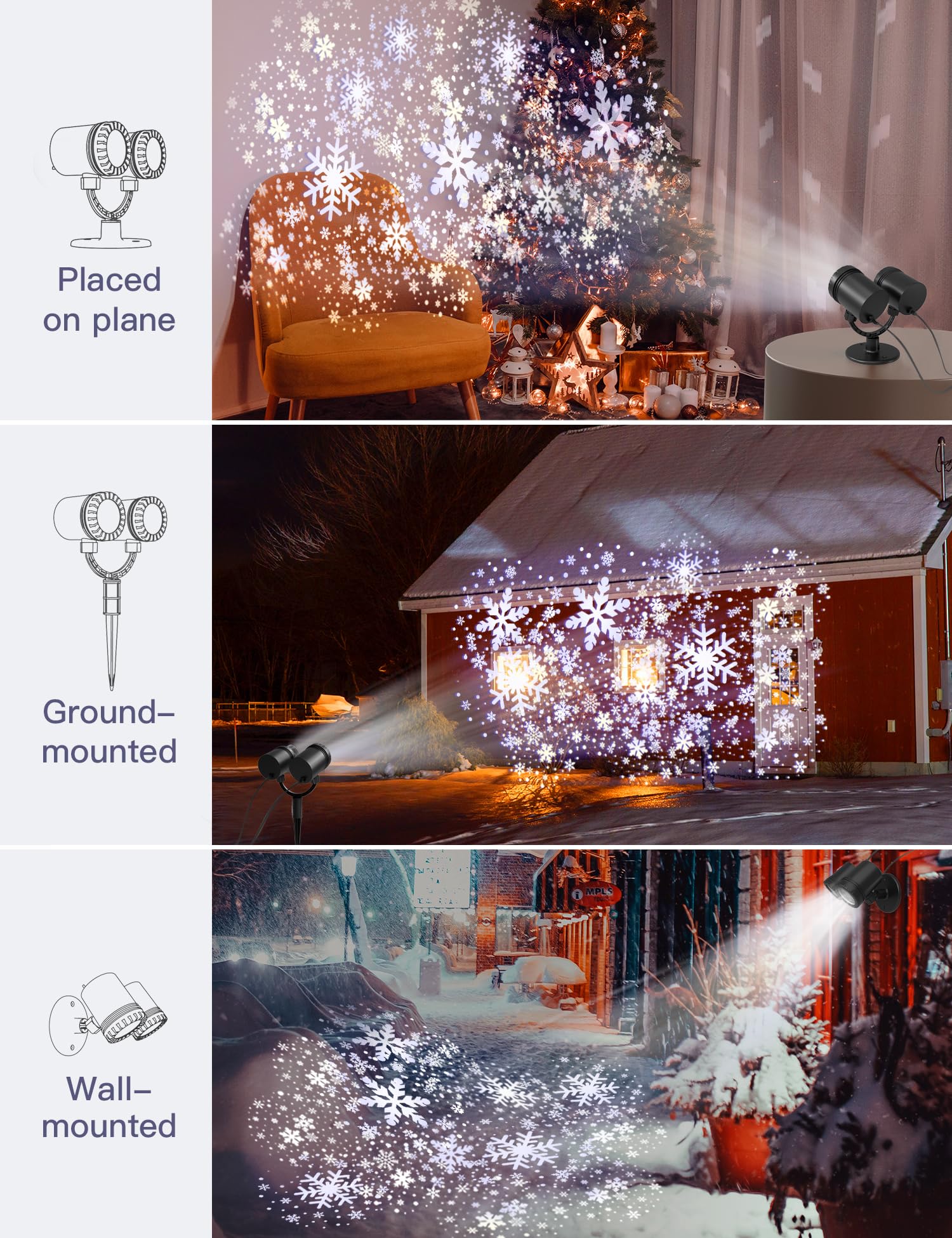 ZBPP Outdoor LED Christmas Lights - Double Head Snowflake Projection Lights with Rotating Snow Effect, IP65 Waterproof & Super Bright for Xmas Holiday Party, Landscape, Yard, and Home Decoration | Perfect for Christmas Tree, Front Porch, and Winter Wonderland Displays