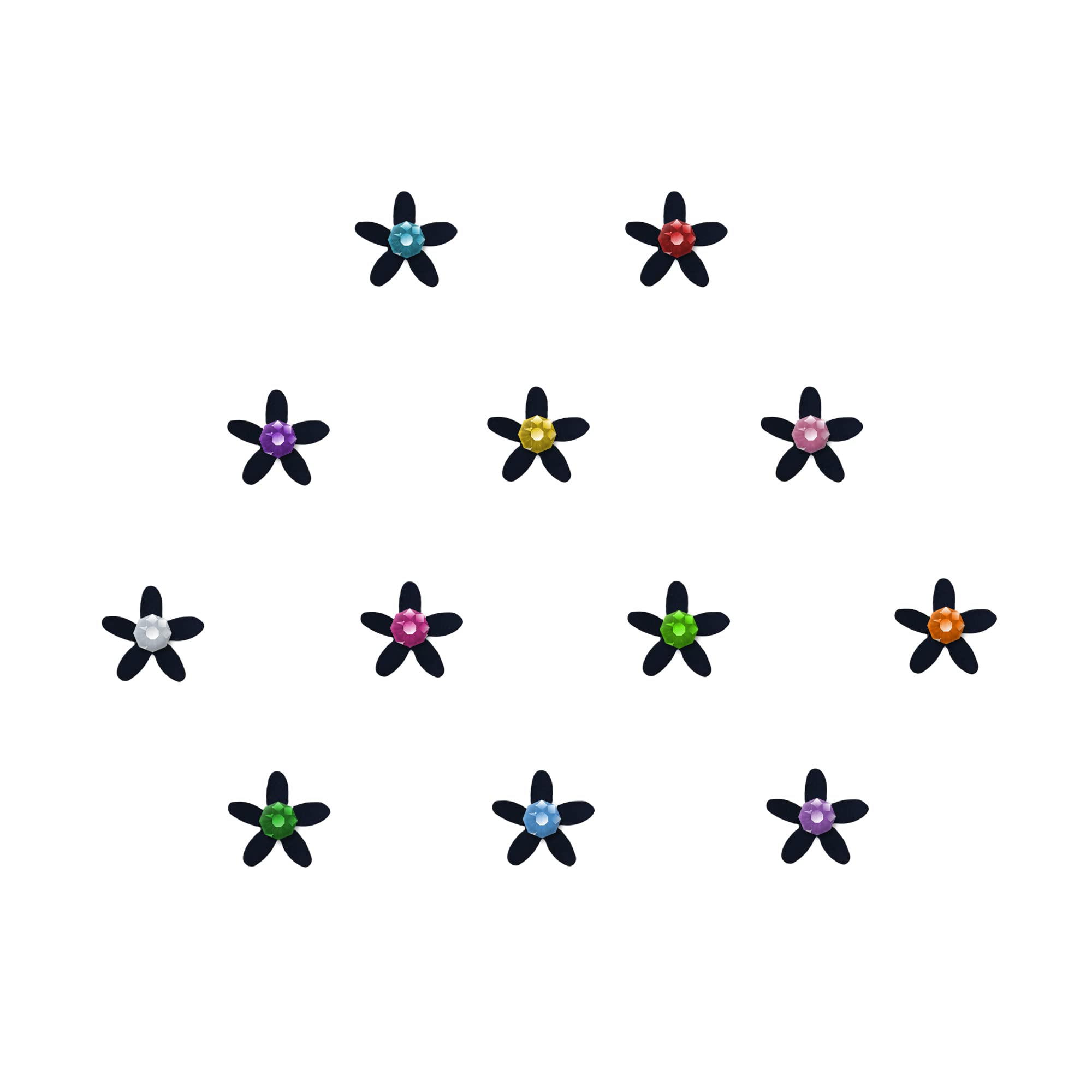 Comet Busters Cute Black Floral Baby Bindi Stickers with Colorful Stones - 6mm Face Jewels for Kids, Indian Traditional Forehead Decor - Perfect for Diwali, Weddings & Festive Occasions