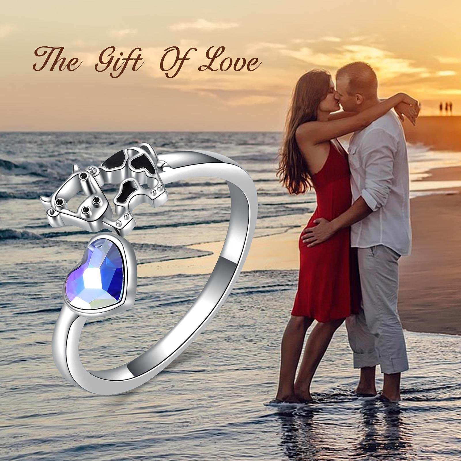 WINNICACA Sterling Silver Cow & Butterfly Ring for Women - Elegant Jewelry Gift for Mother's Day, Graduation, Birthday (Teens, Girls, Mom, Daughter, Sister, Wife, Best Friend) - Perfect for Everyday Wear, Special Occasions & Gift Giving