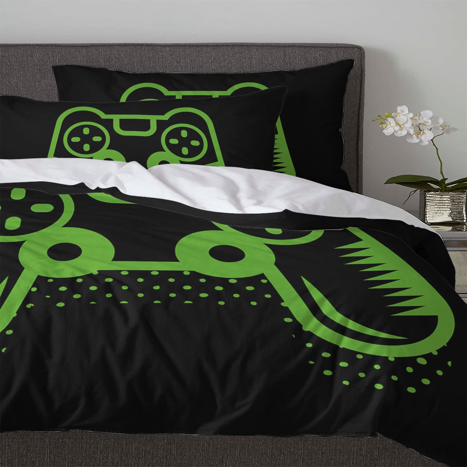 3-Piece Twin Duvet Cover Set with Zipper - Soft Microfiber Game Controller Print Bedding for Boys & Girls - Cartoon Illustration Design - Perfect for Kids' Rooms, Teen Bedrooms & Gaming Themed Decor