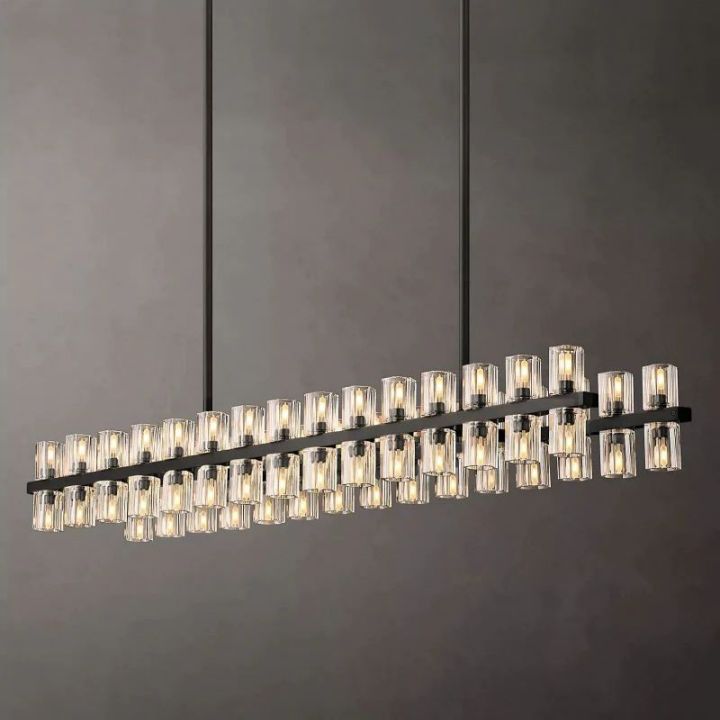 Elegant Aurora Wine Glass Rectangular Chandelier - 54 Inch Modern Crystal Ceiling Light for Dining Room, Living Room & Bedroom Decor