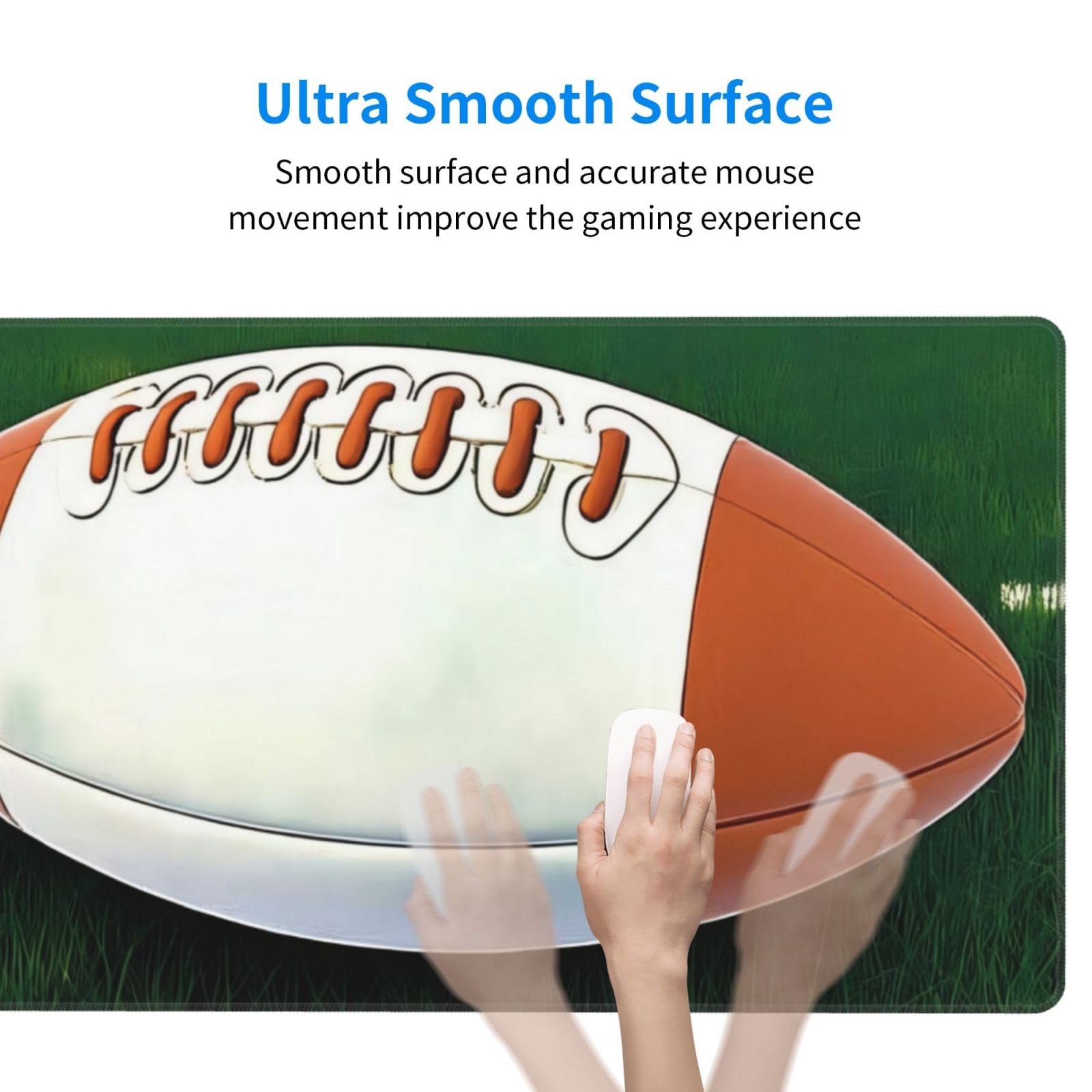 White Rugby Ball Large Gaming Mouse Pad - Soft Super Thick Non-Slip Rubber Base, Oversized Water-Resistant Keyboard Mat for PC, Laptop, Office & Esports - Perfect for Gaming, Work & Home Desk Setup